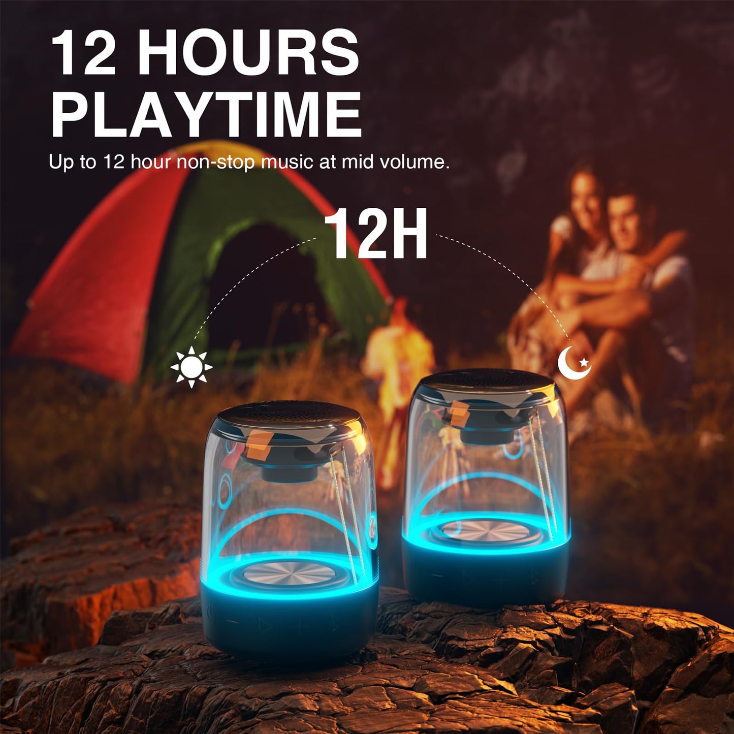 MEGATEK Portable Bluetooth Speakers (2-Pack) – True Wireless Stereo (TWS) Pair, Vibrant LED Lights, 360° HD Sound, 12-Hour Playtime, IPX5 Waterproof – Perfect for Home, Parties, Outdoors, and Travel