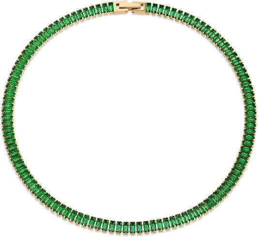 Gold Emerald Choker Necklaces for Women, Green Statement Tennis Chain Choker Necklace Gift.