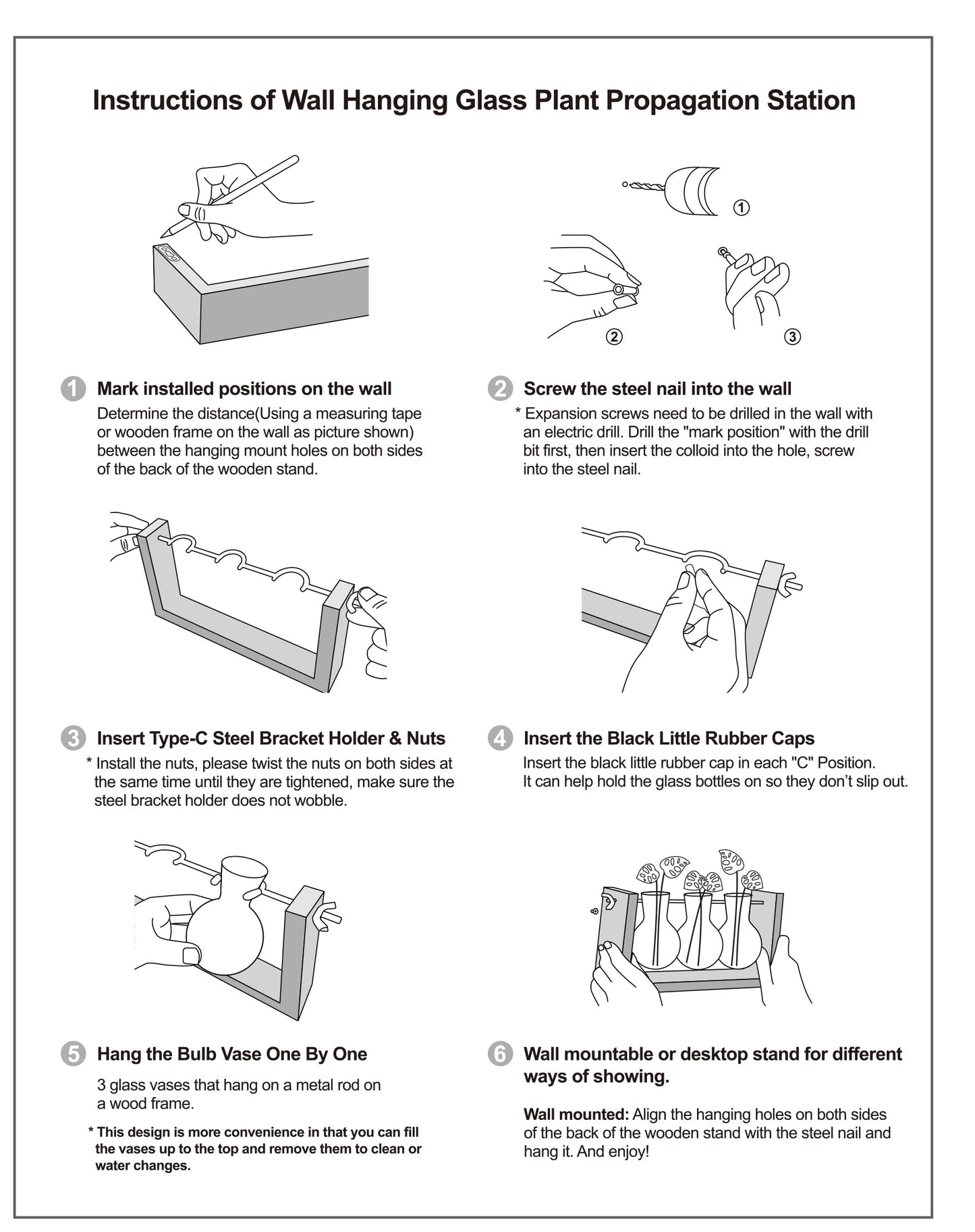 Ivolador Wall Hanging Plant Propagation Station,Bulb Plant Terrarium with Wooden Stand,Unique Gardening Gifts for Women Plant Lovers,Hydroponic Indoor Planter Home Office Decor-3 Bulb Glass Vases