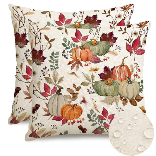 RABUSOFA Outdoor Waterproof Fall Pillow Covers 18x18 Inch,Fall Outdoor Pillows Case Set of 2,Pumpkin Autumn Thanksgiving Throw Pillows for Porch Maple Leaf(9-18)