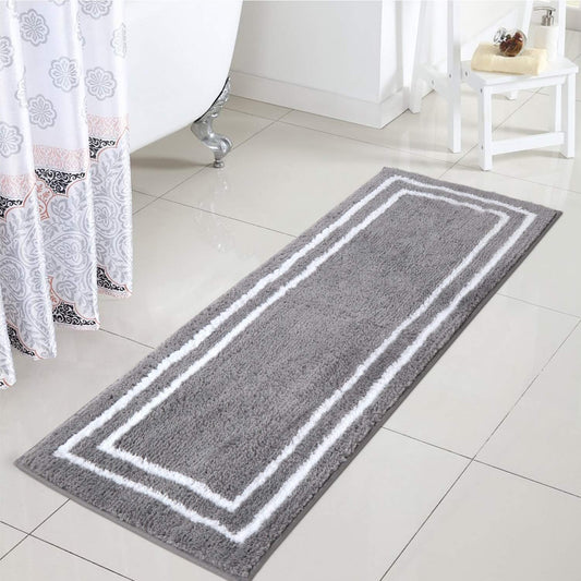 Uphome Bathroom Runner Rug, 18x47 Modern Gray and White Long Bathroom Rug Non Slip Washable, Soft Microfiber Absorbent Bath Mat Runner for Tub, Shower, Floor, Sink