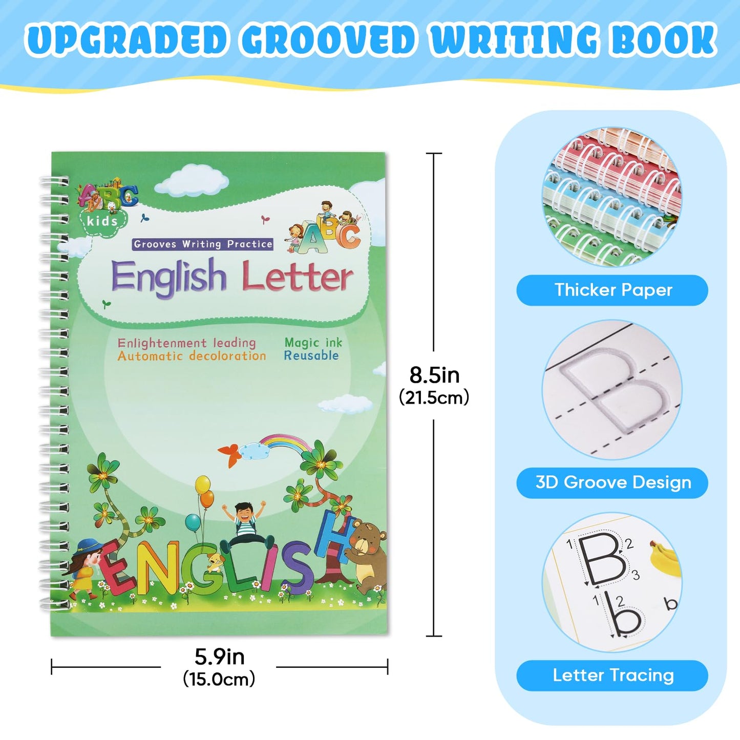 Magic Ink Copybooks for Kids Reusable Handwriting Workbooks for Preschools Grooves Template Design and Handwriting Aid (5)