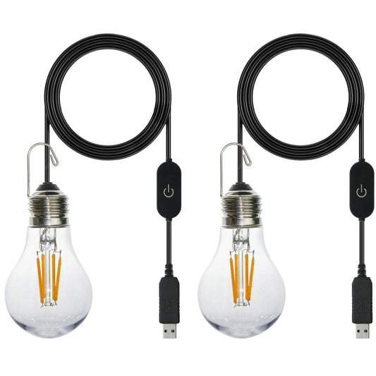 2-Pack Dimmable Shatterproof Waterproof Camping Light with USB Plug, 7.5ft Cord with Built-in Hanger Outdoor Durable Portable Lights for RV Tent Garage Hiking Nighttime Activities