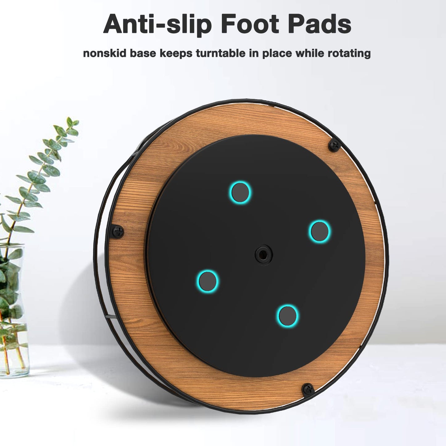 Lazy Susan Turntable Organizer for Cabinet Pantry Kitchen Countertop Refrigerator Cupboard, Pine Wood, 9", Carbonized Black