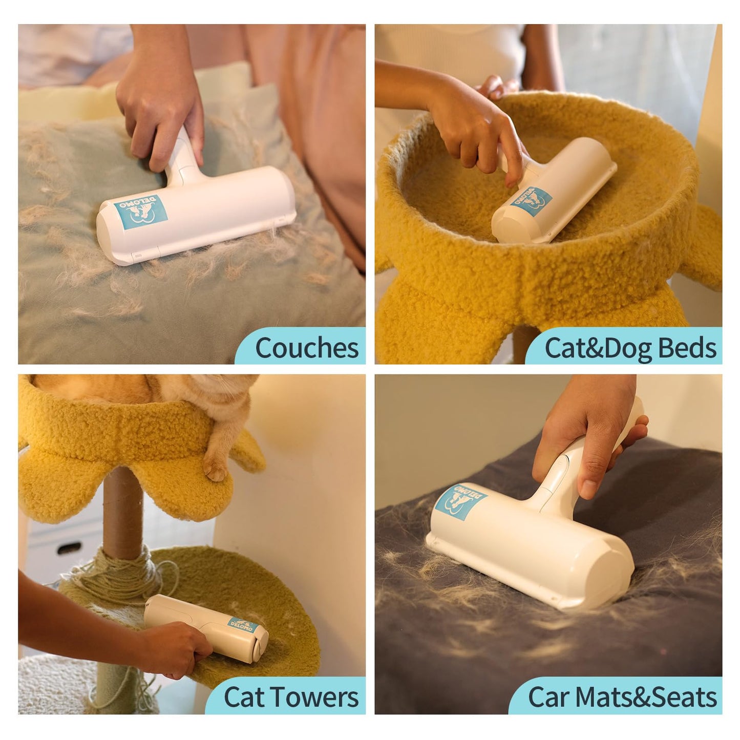 DELOMO Pet Hair Removal Tool, Pet Hair Remover - Lint Roller for Pet Hair - Cat and Dog Hair Remover for Couch, Furniture, Carpet, Car Seat, Reusable Lint Roller with Fur Bin, Pet Owner Essential