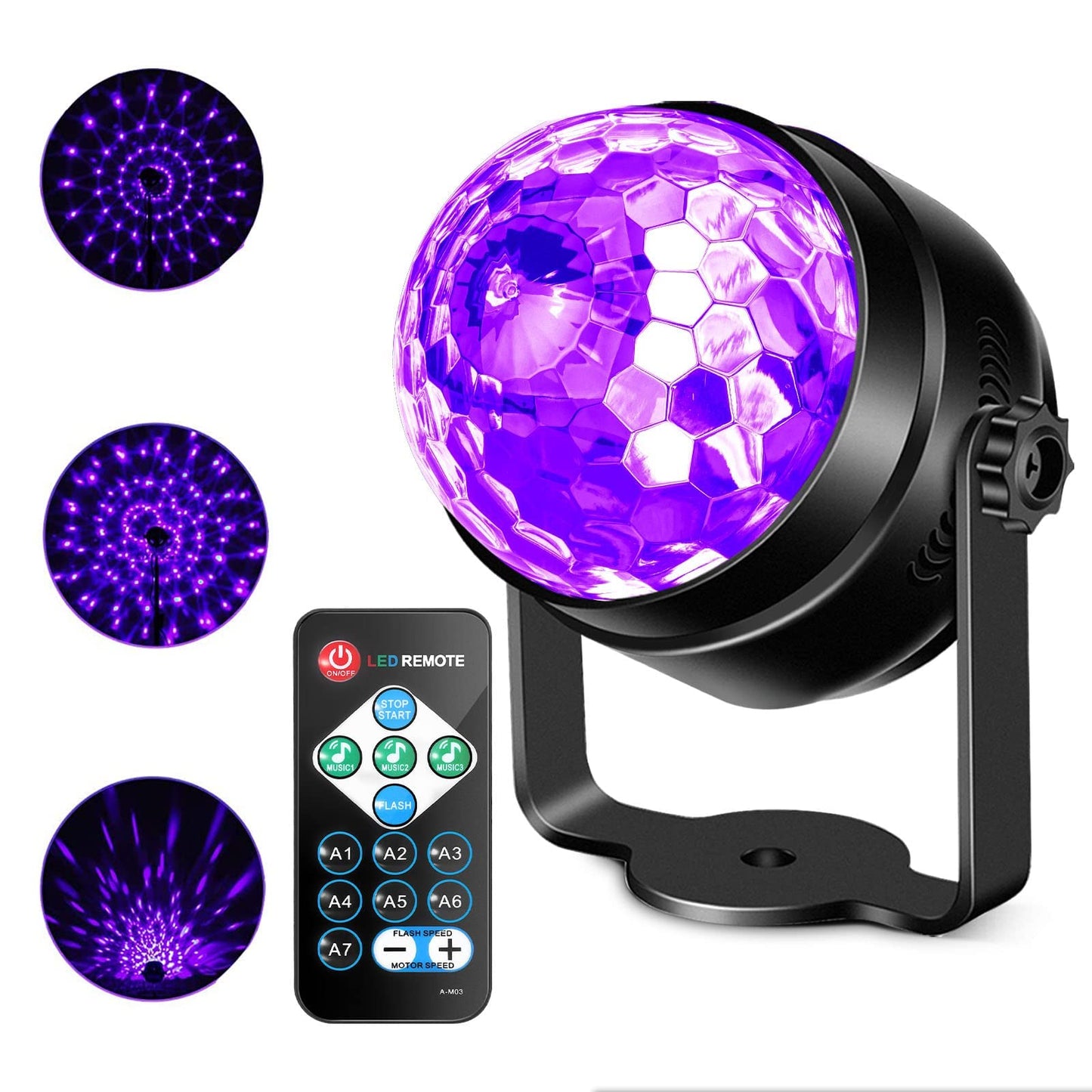 Litake UV Black Lights for Glow Party, 6W LED Disco Ball Strobe Lights for Dark Party Supplies, Sound Activated with Remote Control, Dj Light for Halloween Xmas Birthday Party Home Decorations, 1 Pack