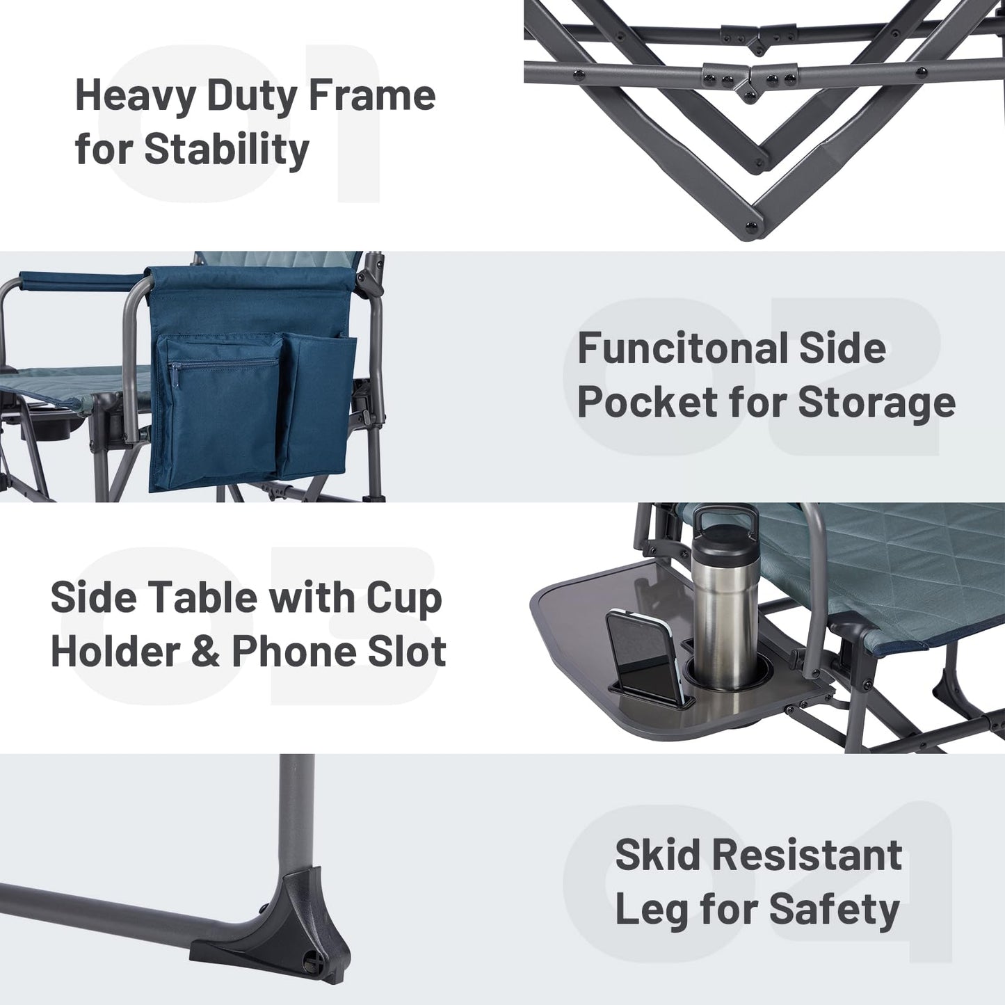 TIMBER RIDGE Aluminum Camping Directors Chair with Side Table Pocket, Portable Folding Heavy Duty Lawn Chair for Fishing Trip Picnic Concert Outdoor 400lbs, Navy 2 Pack