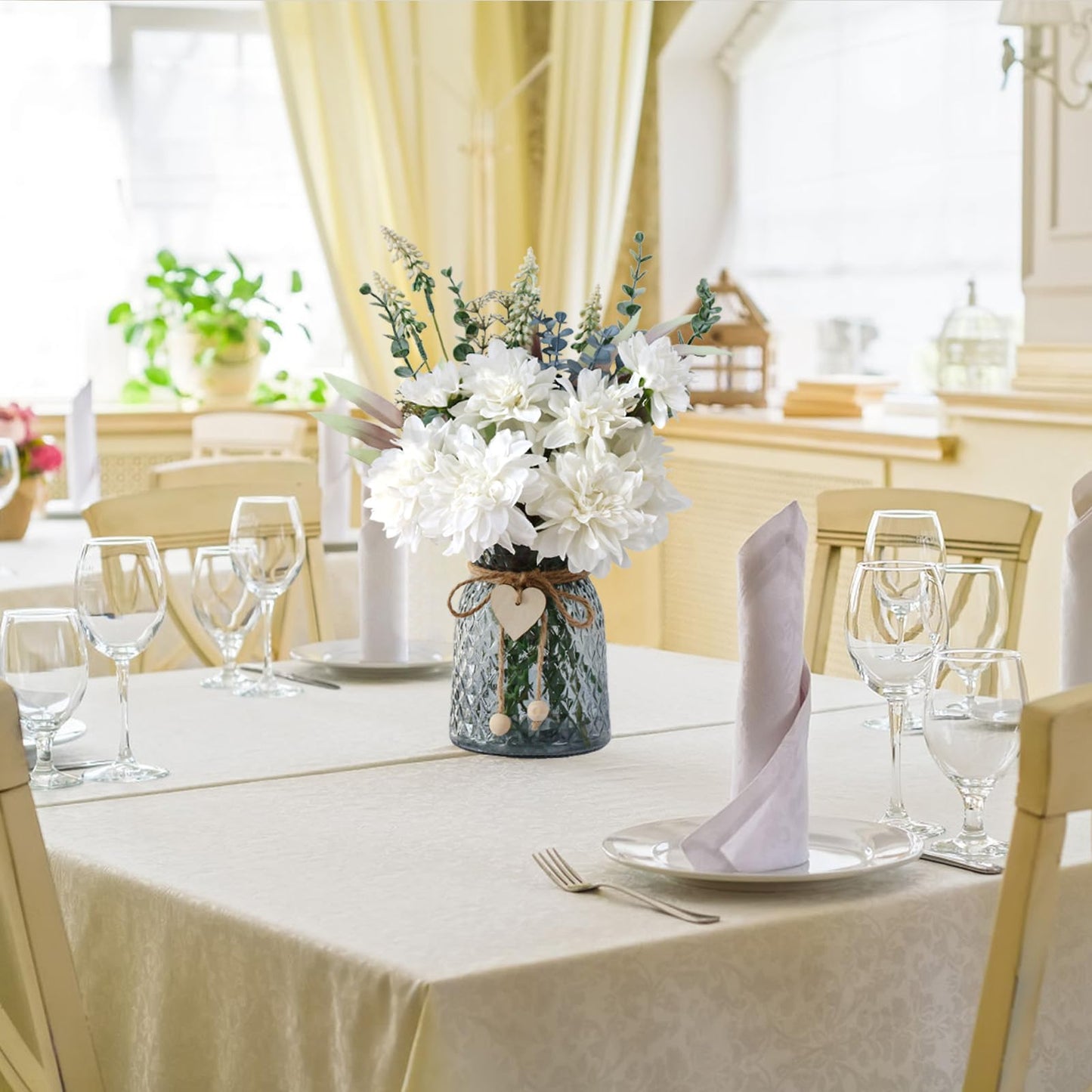 Leftover Fake Flowers in Vase,White Artificial Flowers Centerpieces for Tables,Fake Plant and Faux Flowers for Vase,Silk Flower Arrangements for Home Decor Living Room,Coffee Table Decor