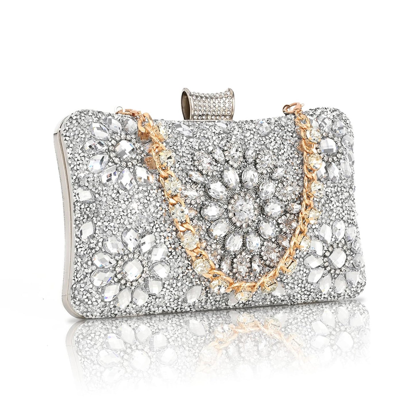AIBAOWU Rhinestone Silver Purses for Women Rhinestone Evening Bag for Wedding Clutch Silver Purse Handbags Cocktail for Party Prom