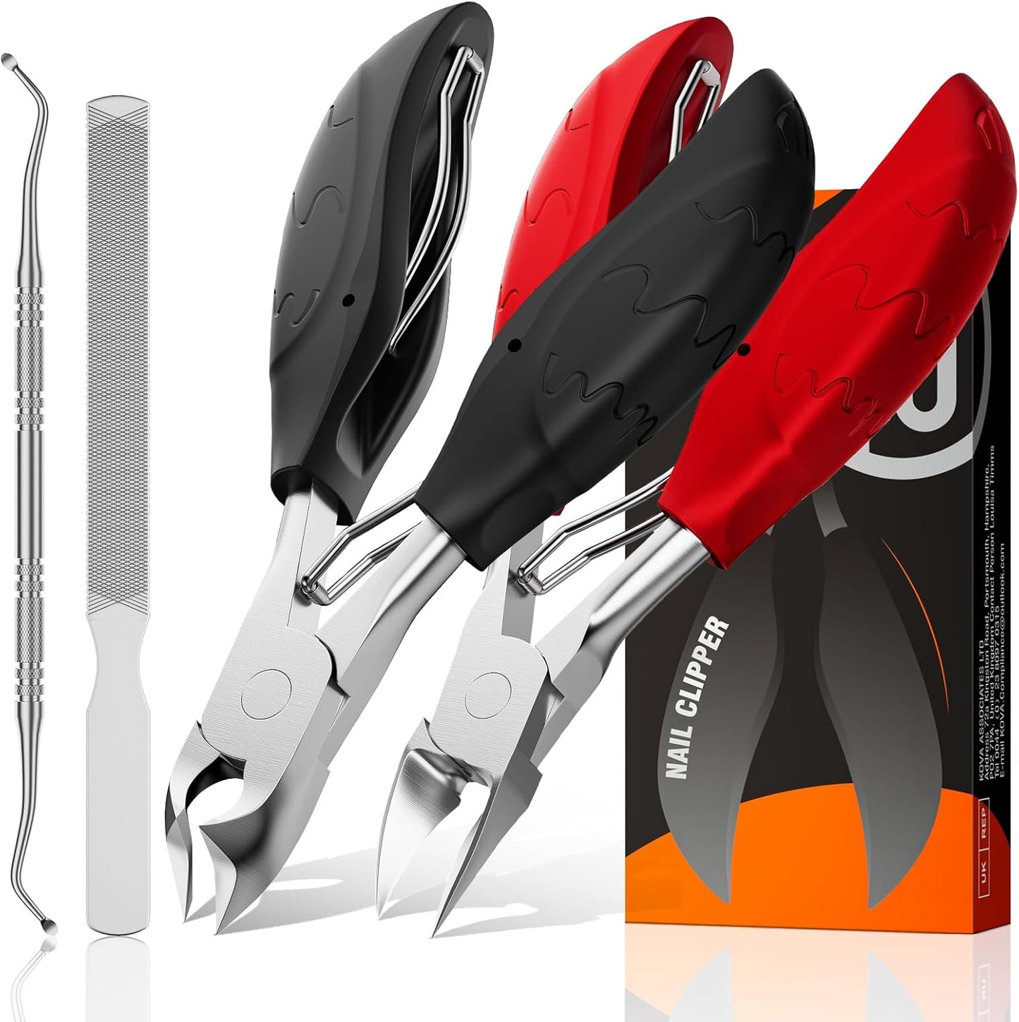 Toenail Clippers for Thick Nails for Seniors| INXEN 3-Pack Ergonomic Heavy Duty Angled Head Nail Clippers with Catcher | Premium Steel Wide Opening Fingernail Clippers Nail Cutter for Men & Women