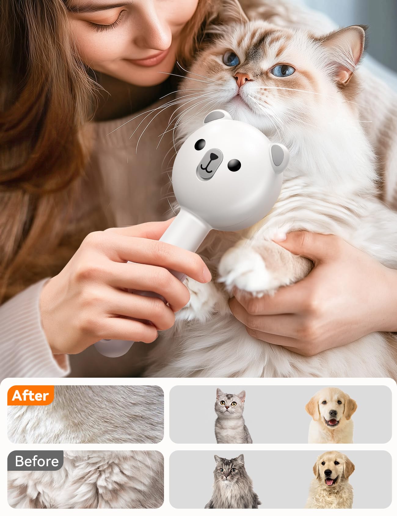 Cat Steam Brush, Brushes for Indoor Cats with Release Button, Dual Speed Spray USB Rechargeable Grooming Supplies, Cat Brush for Shedding Suitable for All Long-haired and Short-haired Pets