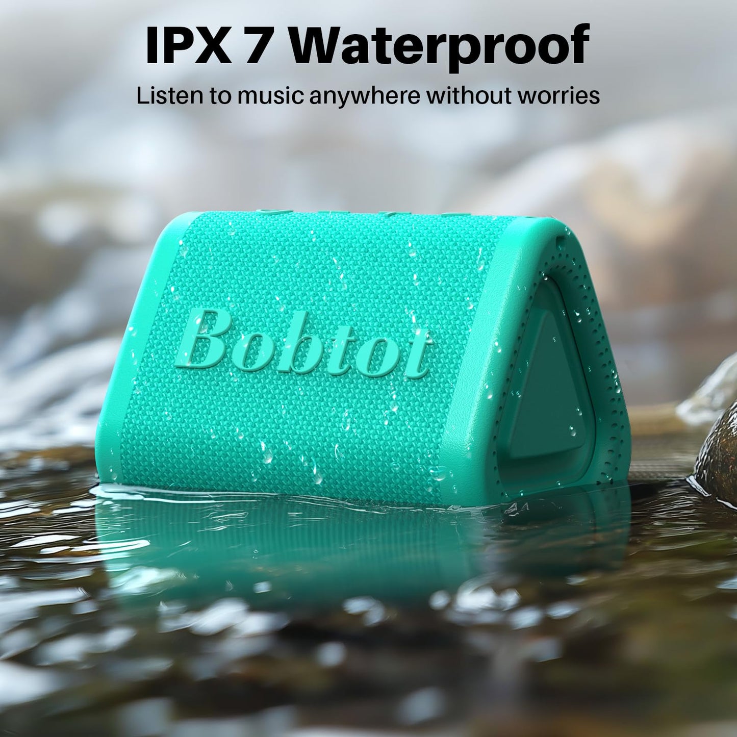 Bobtot Portable Bluetooth Speaker Wireless, IPX7 Small Shower Speaker Waterproof, 15H Playing Time, Loud and Stereo Sound with Bass, TWS Pairing for Party, Camping, Travel, Green