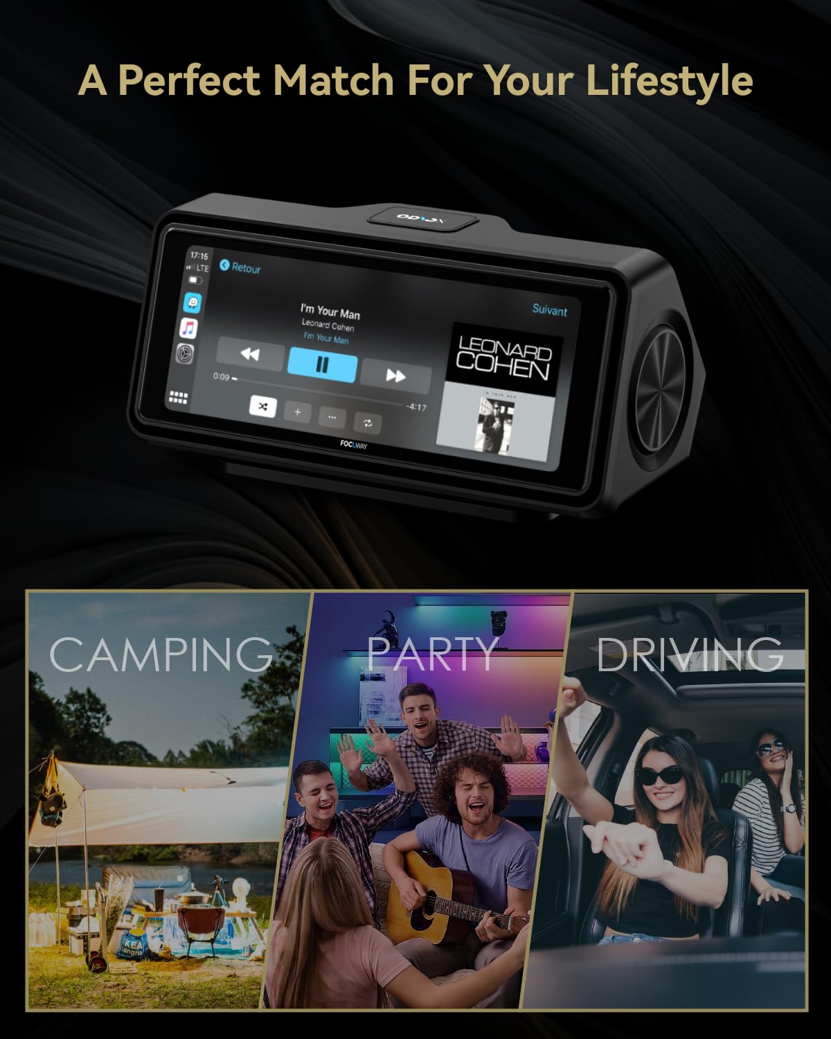 Portable Apple Carplay Screen for Car, Touch Screen with Wireless Android Auto, Car Audio Receivers with Voice Control, Mirror Link, Music Play, GPS Navigation, Built-in Customized Speakers (Black)