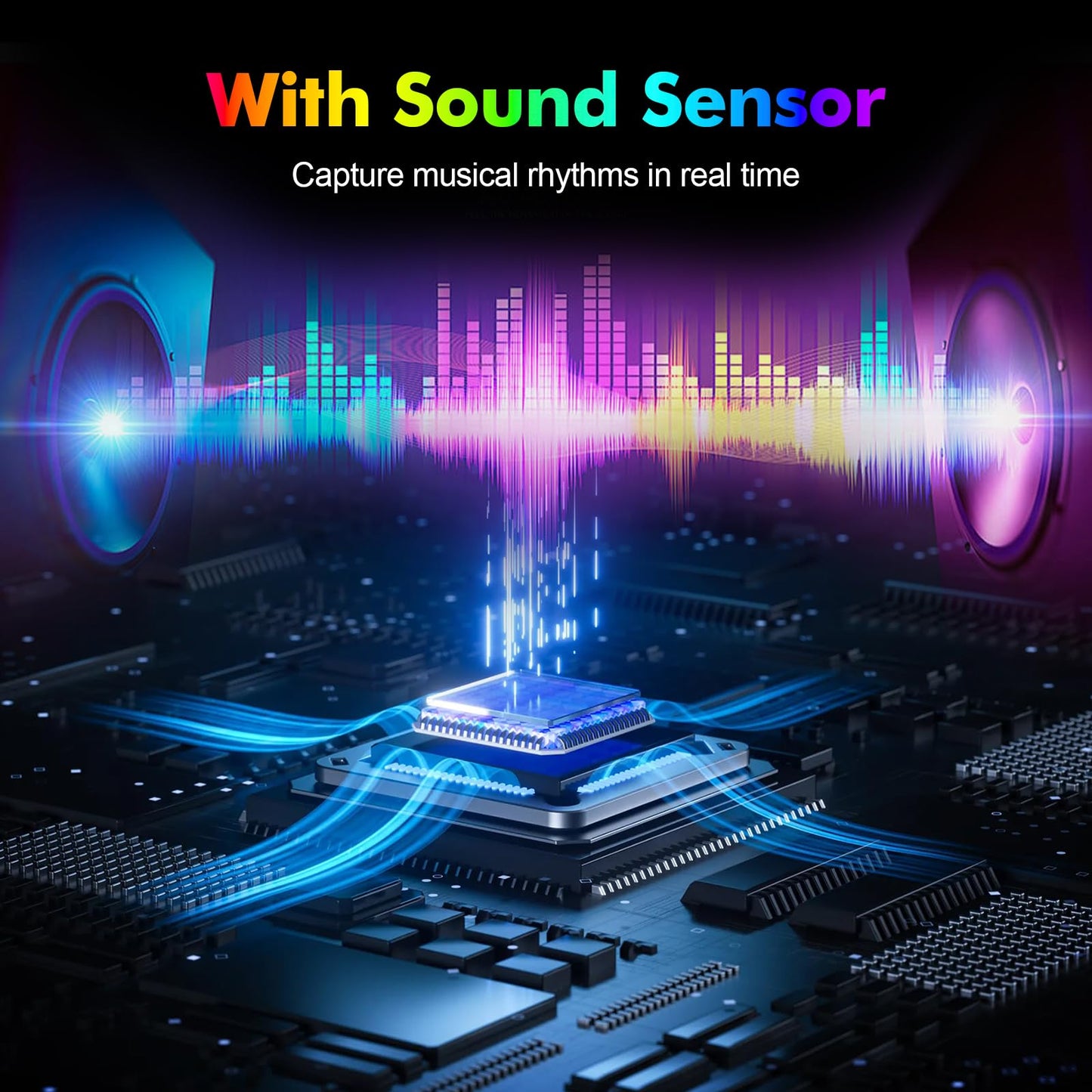 RhythmDance Desktop RGB Tilt Speaker Stands Surround Sound – Dynamic LED Light Display with Sound Sensor, Adjustable Light Modes w/c Dual Charging Ports – 1 Pair Bookshelf Laptop Desk Audio Stands