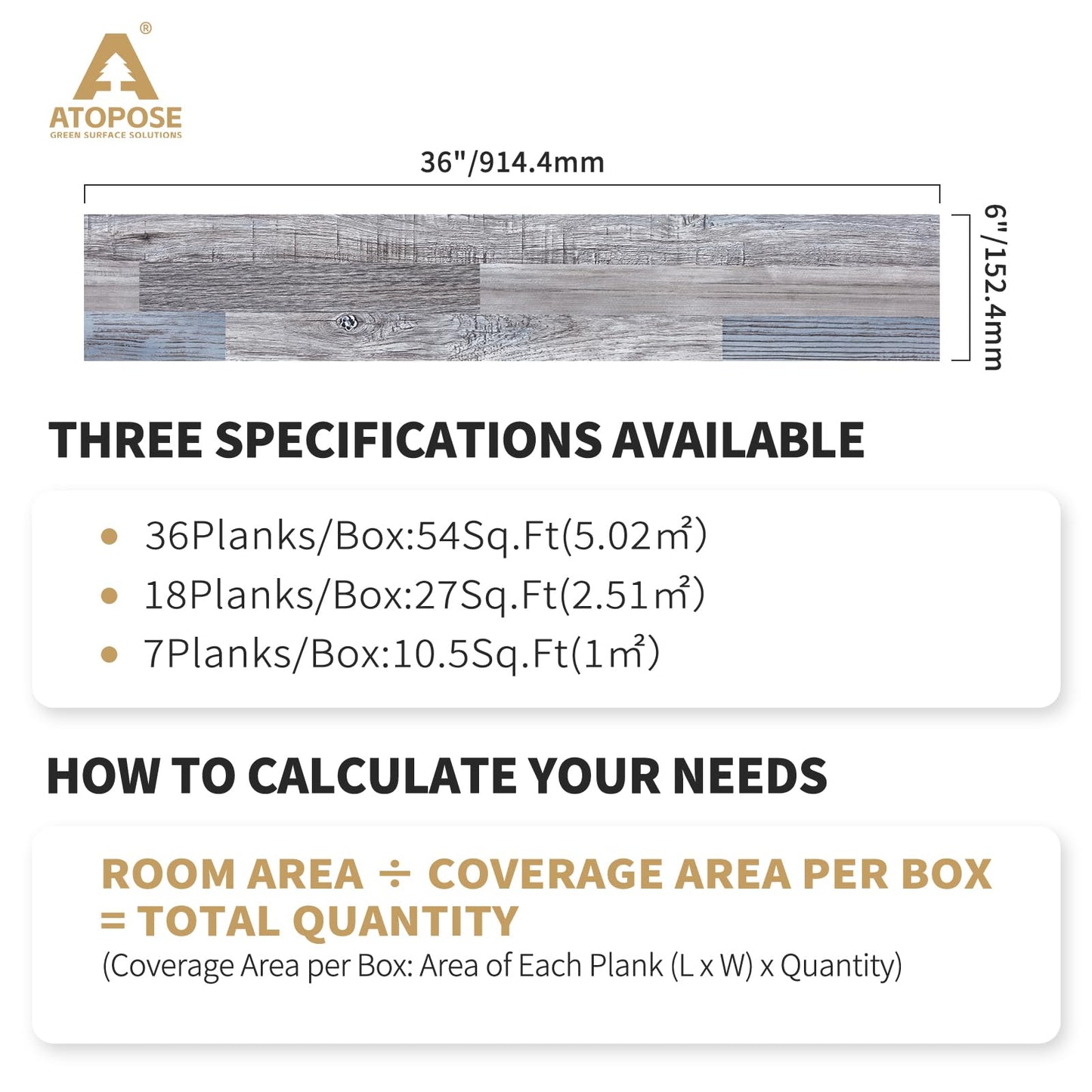 ATOPOSE Peel and Stick Vinyl Floorin,Laminate Flooring 36pcs-6"×36" with Wood Effect,Waterproof and Easy DIY Installation for Bedroom Living Room Kitchen Indoor Residential Area(54Fq.Ft,Quilt)