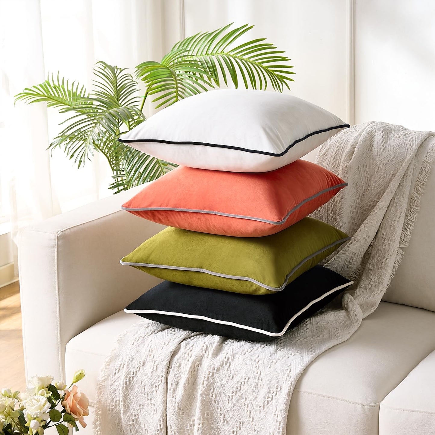 EliteBond Black Throw Pillow Covers 18x18 Decorative Velvet Couch Pillow Covers for Modern Home Decor Cushion Cases Set of 2 Pillowcases Decorations for Living Room Couch Sofa Bed Bedroom Patio