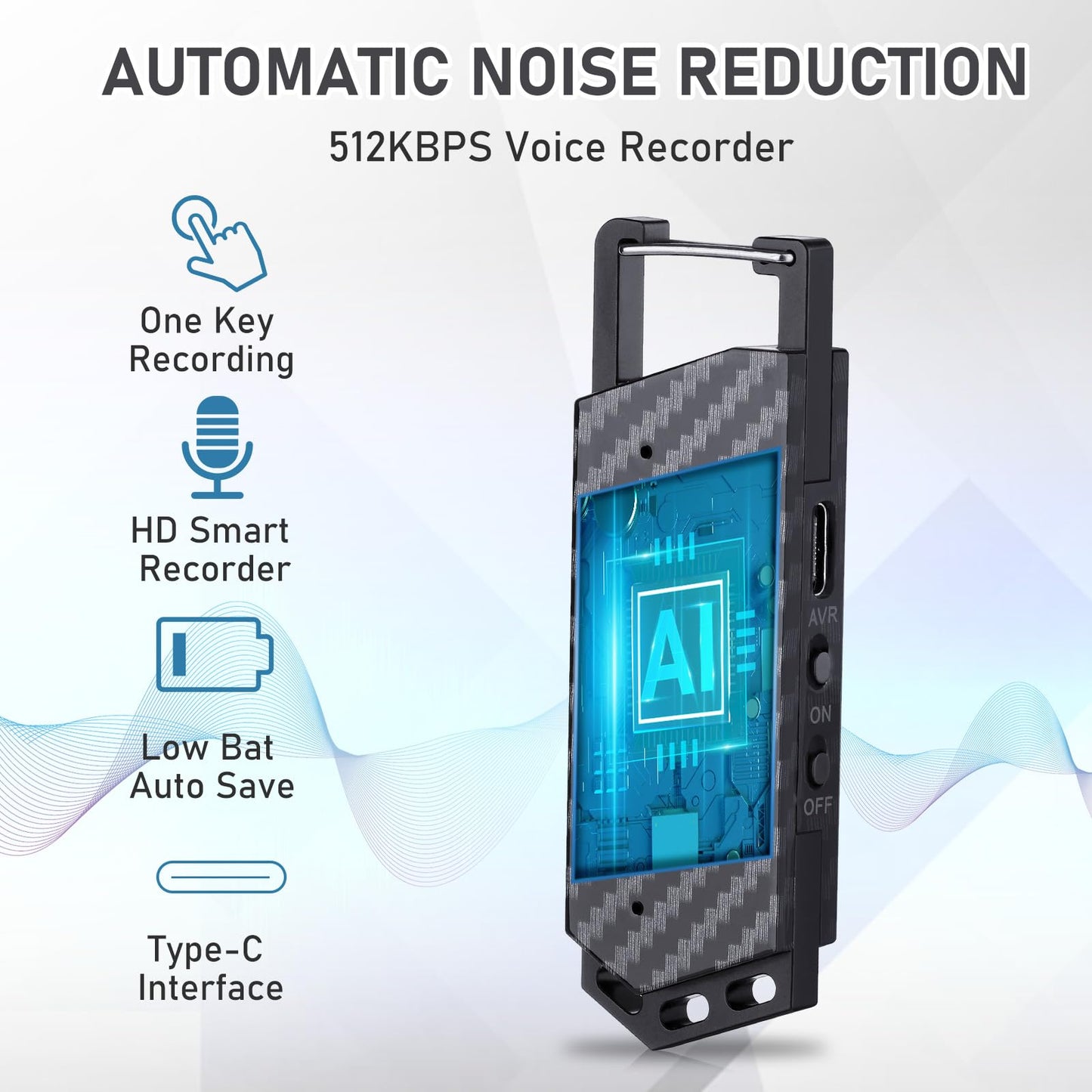 64GB Digital Voice Recorder with Bluetooth - Voice Activated Keychain Audio Recording Device - 800 Hours Capacity for Classes, Interviews, Meetings, Music