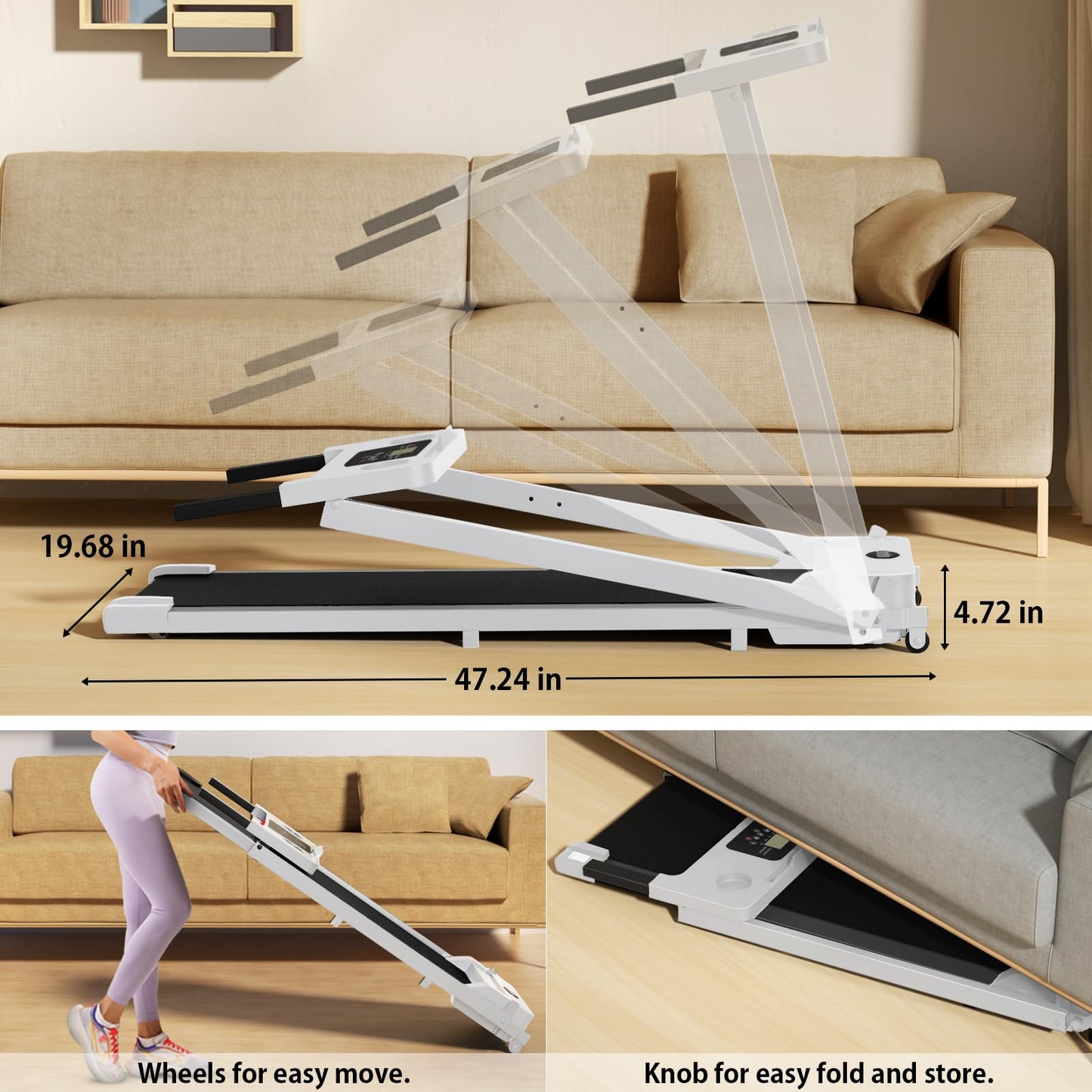 AoraPulse 3.0 HP Foldable Portable Folding Small Treadmills for Home Office with 300 LBS Capacity, Walking Running Exercise Electric Compact Treadmill with LED Display