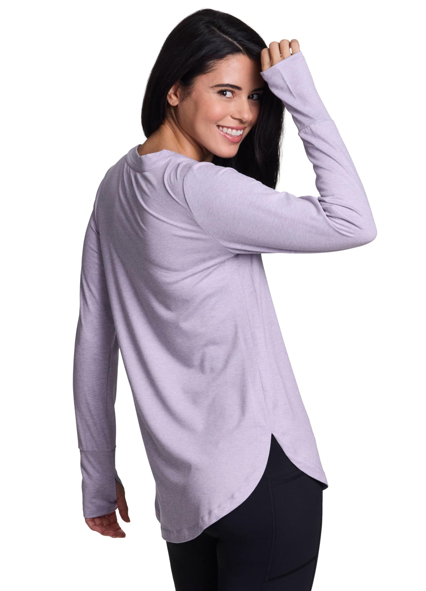RBX Active Women's Yoga Tunic Super Soft Long Sleeve Crewneck Tee Thistle Purple Heather XS
