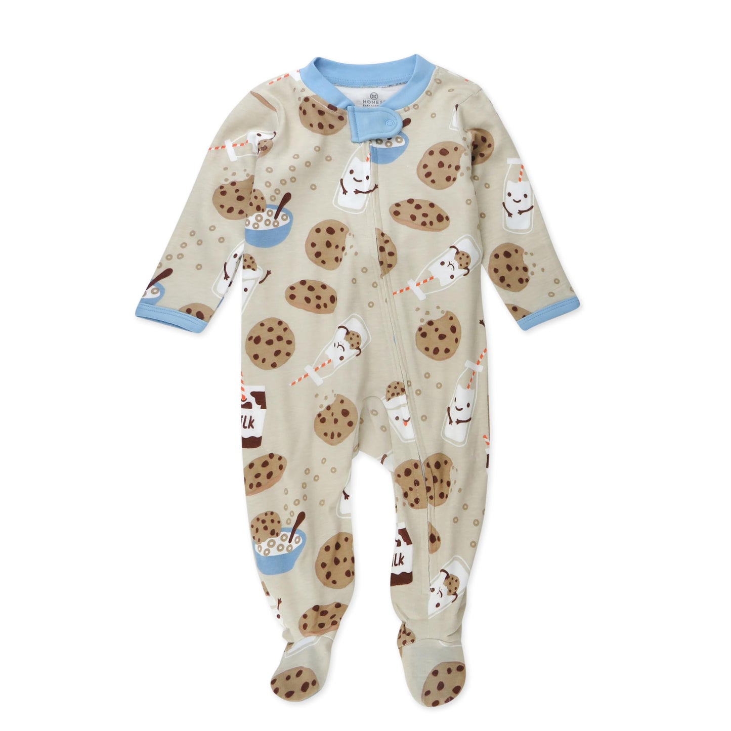 HonestBaby Sleep & Play Footed One-Piece Pajama Sleeper 100% Organic Cotton, Baby Boys, Milk N Cookies, 3-6 Months