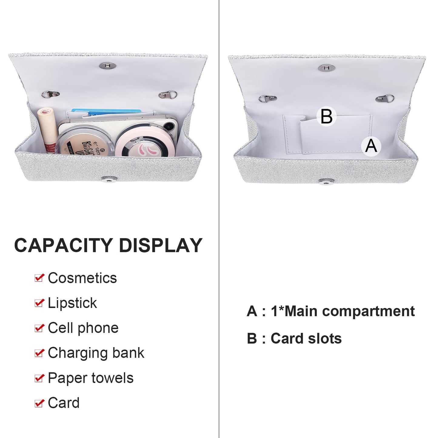 RNIEGA Clutch Purses for Women, Evening Bag with Detachable Chain Ladies Sparkling Party Handbag Wedding Bags