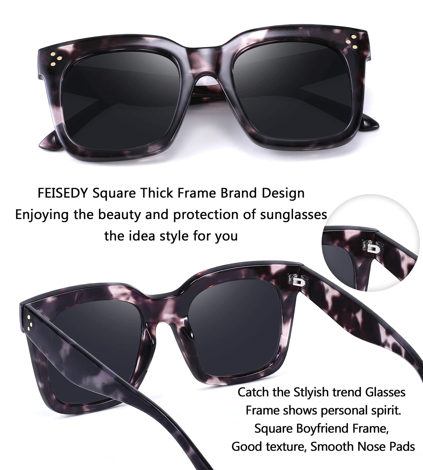 FEISEDY Vintage Oversized Square Sunglasses Womens Trendy Luxury Big Sun Glasses UV400 Protection Gradient Shades B2486