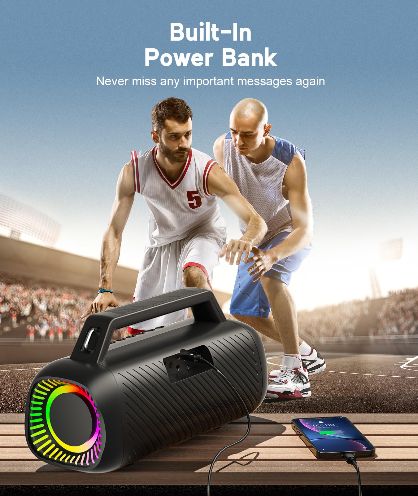 Ortizan Portable Bluetooth Speaker Loud, 80W Peak, Bass Up, 20H Playtime, IPX7 Waterproof, RGB Lights, Wireless Stereo Pairing, BT5.3, USB-C, Subwoofer Outdoor Speaker for Camping, Beach, Backyard