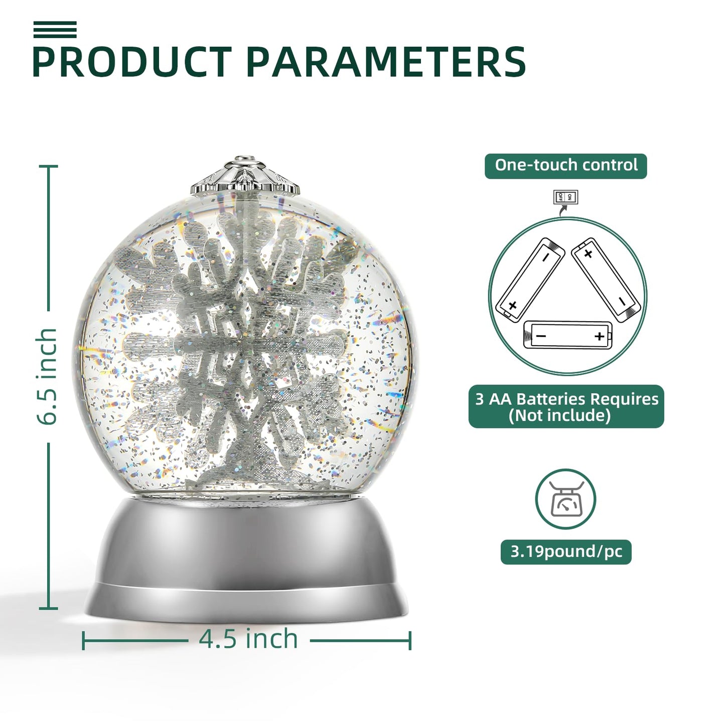 Snow Globe，6.5" Christmas Snow Globes, with Swirling Glitter, Battery Operated, Spinning Water Glitters, 2025 Tabletop Figurine for Adults Unique, Kids, Women, Girls, Christmas Decorations Indoor