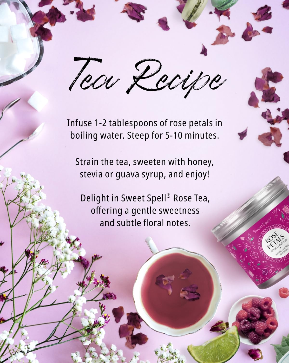 Sweet Spell Dried Rose Petals – Edible Flowers for Drinks, Cocktails, and Cake Decorations – Perfect for Tea, Soap, and Candle Making – 14g (0.5oz)