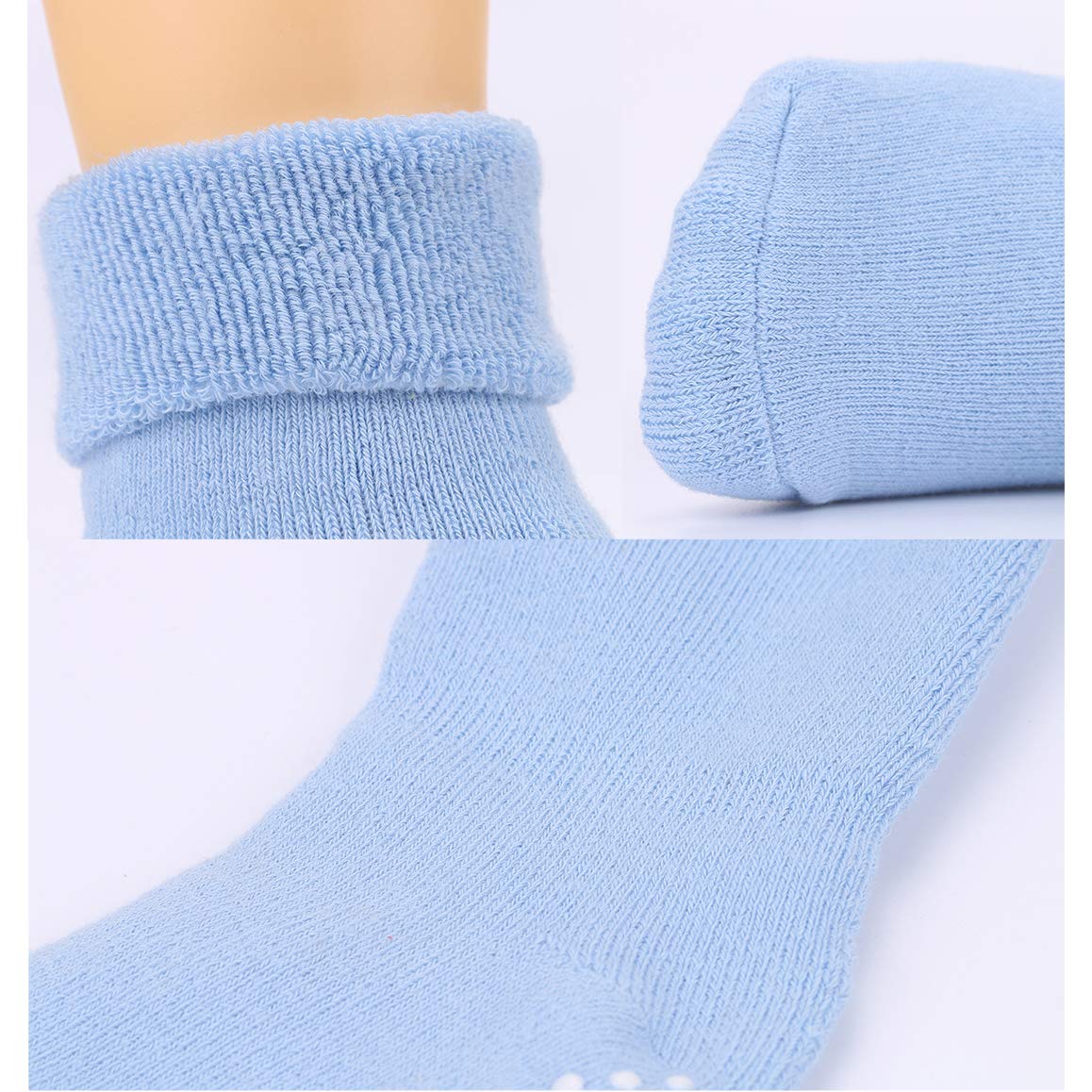 VWU Baby Toddler Kids Ankle Crew Socks with Grips Unisex Warm Thick Cotton Winter Socks 3-12 Months 6 Color