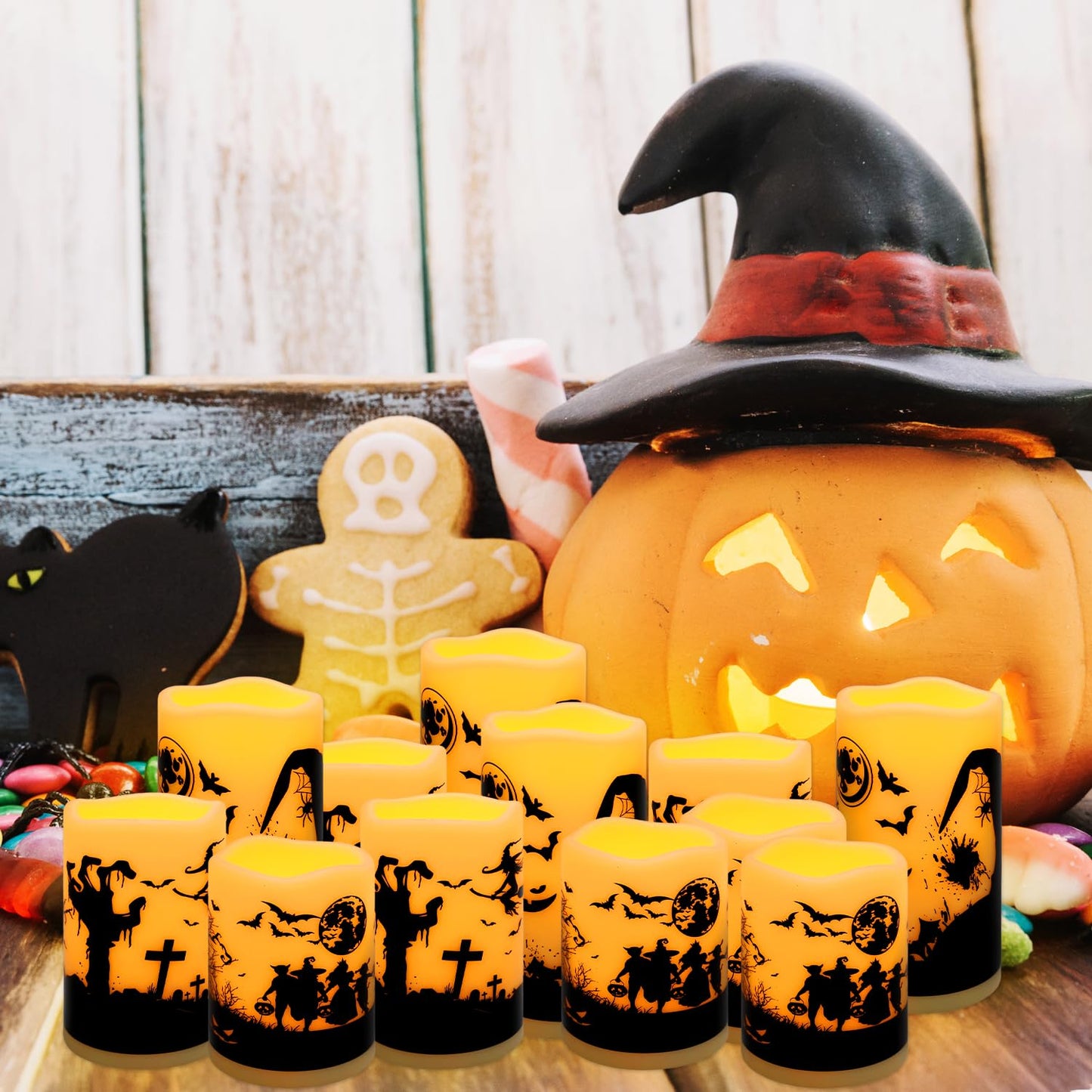 ECLHTLNY 12-Pack Waterproof -Flameless Led Candles，Remote Control and Timer Functions for Halloween and More Decorations（3 Sizes）