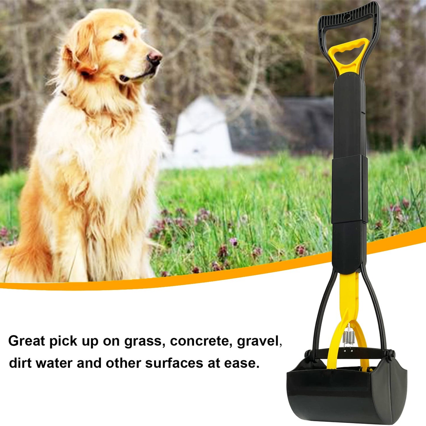 ienjoyed 32“ Tall Pooper Scooper, Large Pooper Scooper for Dogs Heavy Duty, Dog Pooper Scooper with Long Handle & High Strength Durable Spring, Foldable Dog Poop Pick Up