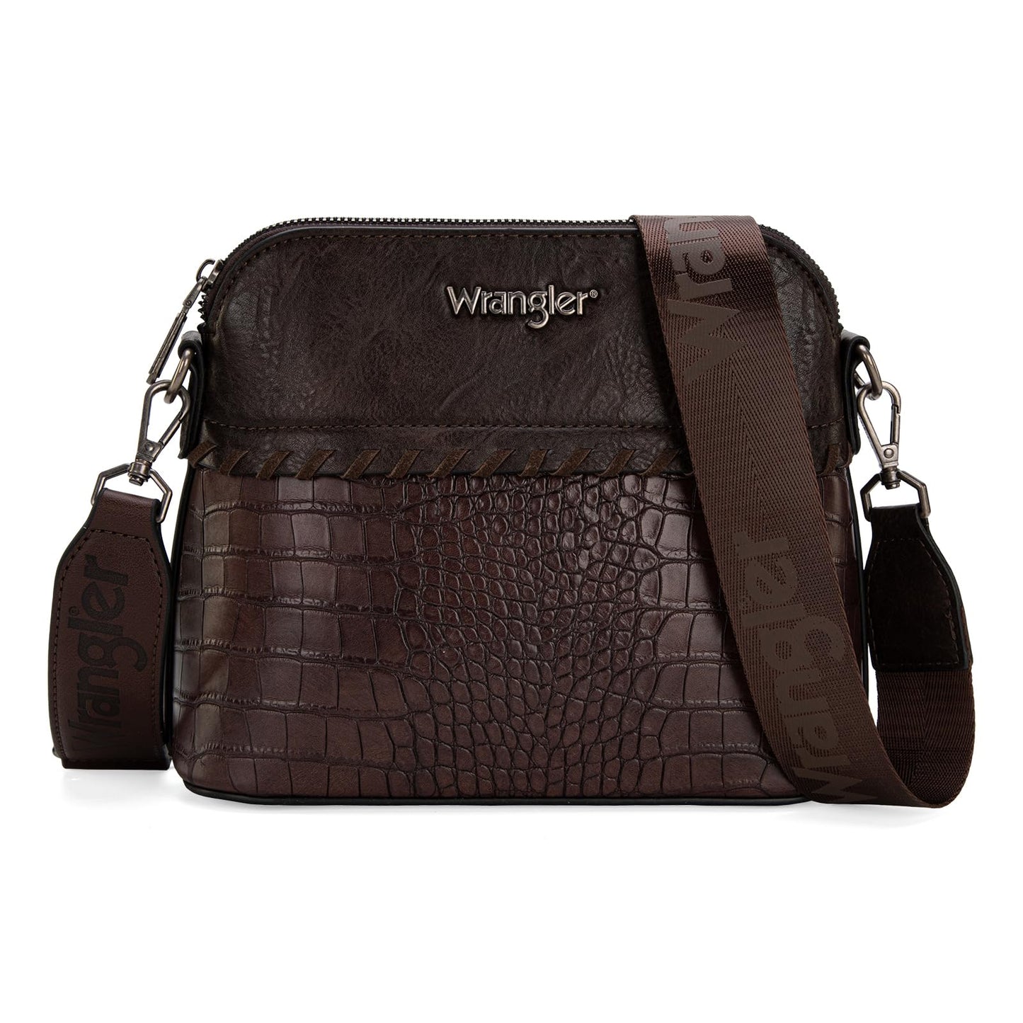 Wrangler tote bag for womens purses and handbags for women Crocodile coffee satchel bags 3pcs purse set gifts medium crossbody with guitar strap WG3-B8321CF