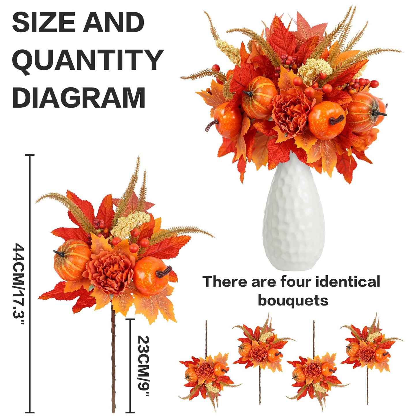 GOLUTYOK Fall Decor, 4PCS Artificial Autumn Pumpkin Berry Flower Maple Plant Stems Picks Vase Decorations, for Home Harvest Holiday Thanksgiving Indoor