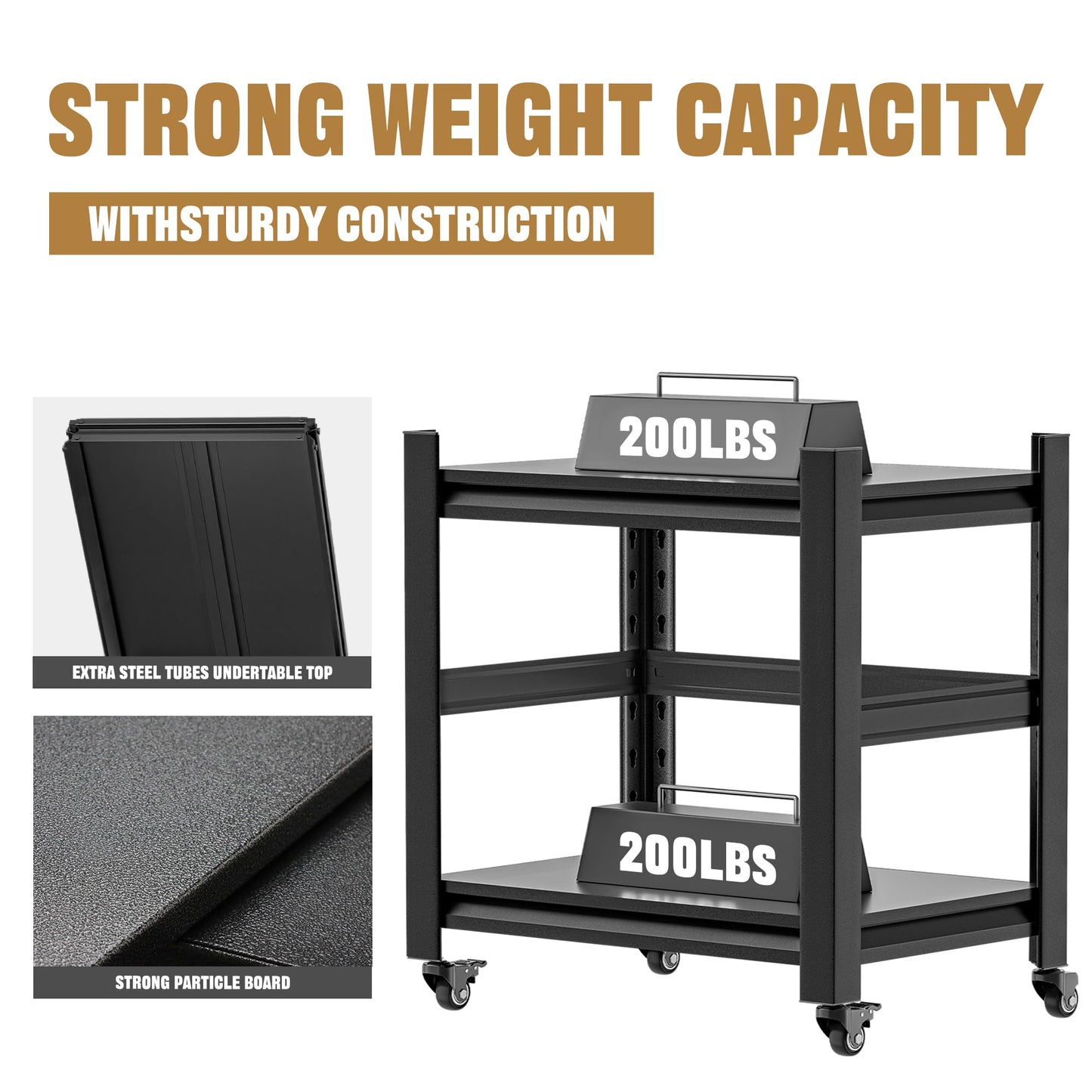 Phonando Printer Stand with Wheels,2-Tier Printer Table with Adjustable Storage Shelf for Home Office,Rolling Printer Cart for Heat Press Mini Fridge, Computer,Black