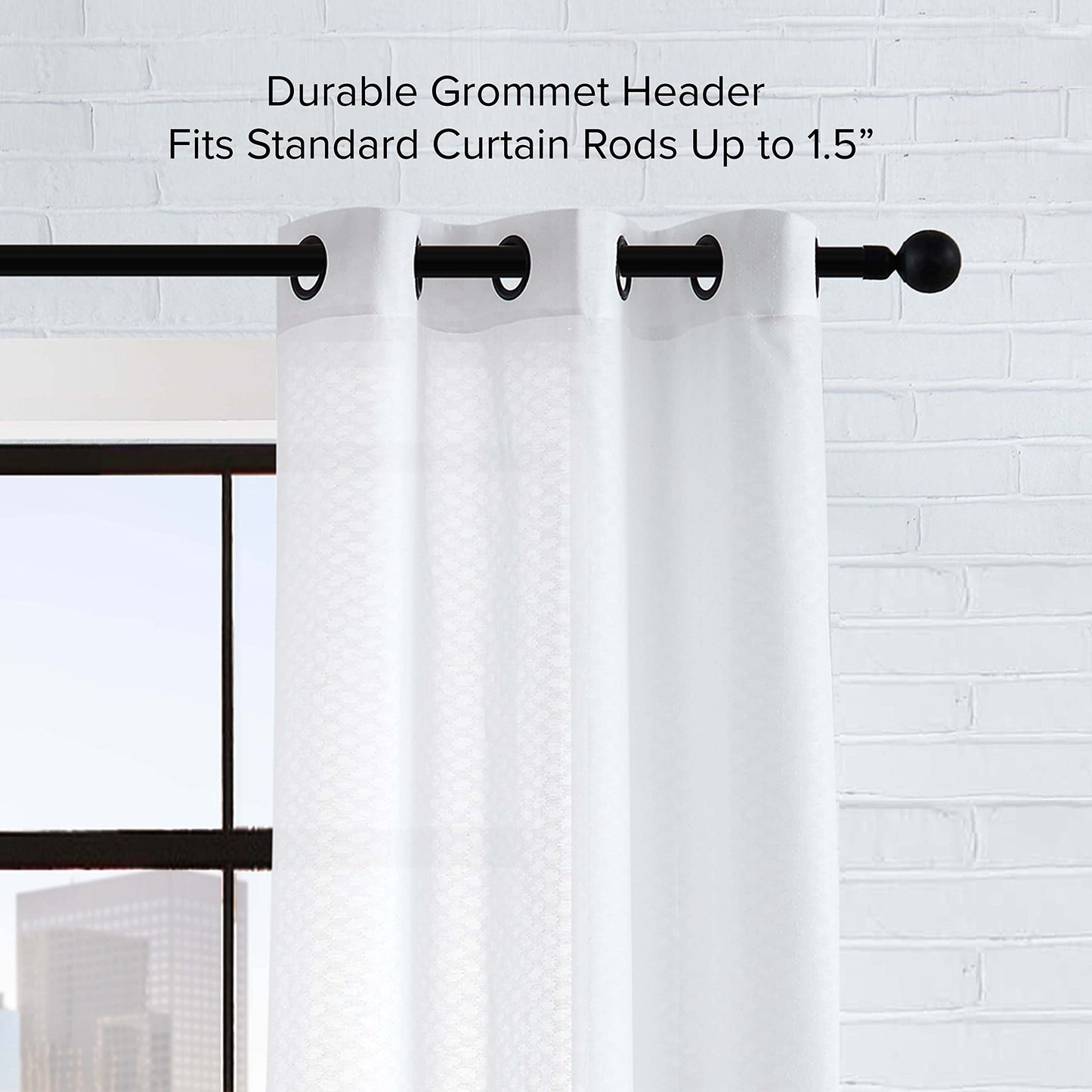 Lucky Brand Sierra Textured Light Filtering Window Curtains | Faux Linen Drapes | Set of 2 Panels | Semi Sheer | Machine Washable, 38" x 84" Pair, White