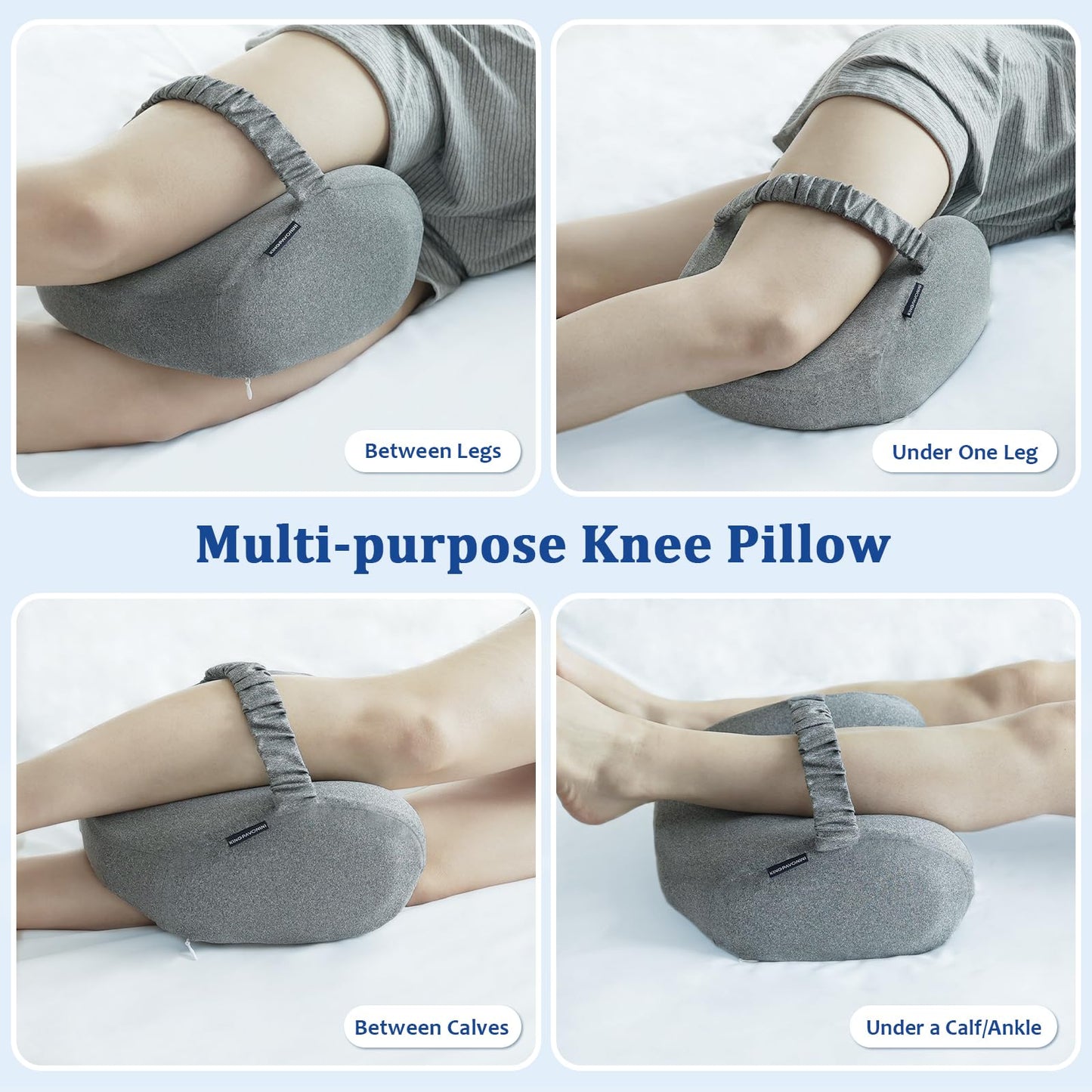 KingPavonini Cooling Knee Pillow for Side Sleepers Hip Pain, Memory Foam Leg Pillow for Side Sleeping with Strap, Ergonomic Hip Pillow for Spine Aligning, Back/Knee Pain, Sciatica, Pregnancy