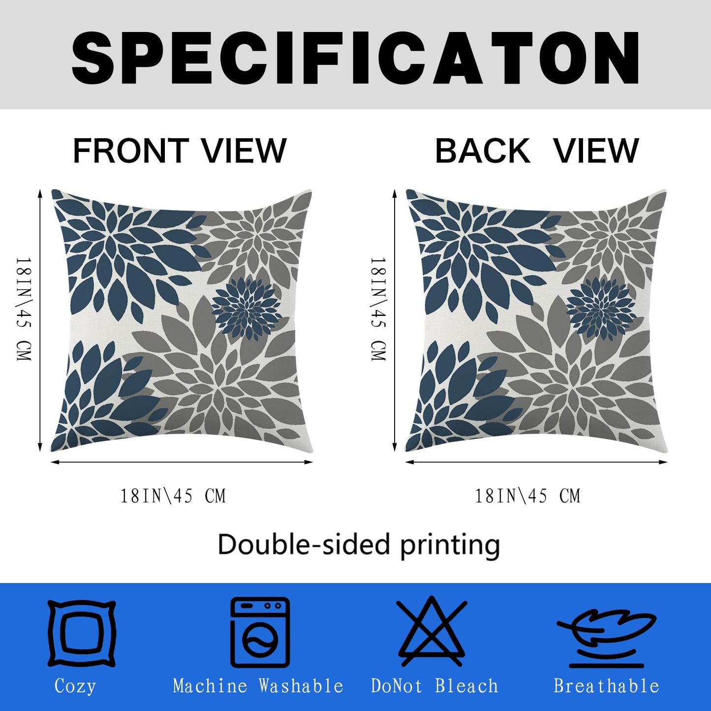 Mimkus Blue Farmhouse Pillow Cover 18 x 18 Inch Set of 4 Spring Summer Throw Pillow Covers Double-Sided Printing Pillow Case for Sofa Home Decor
