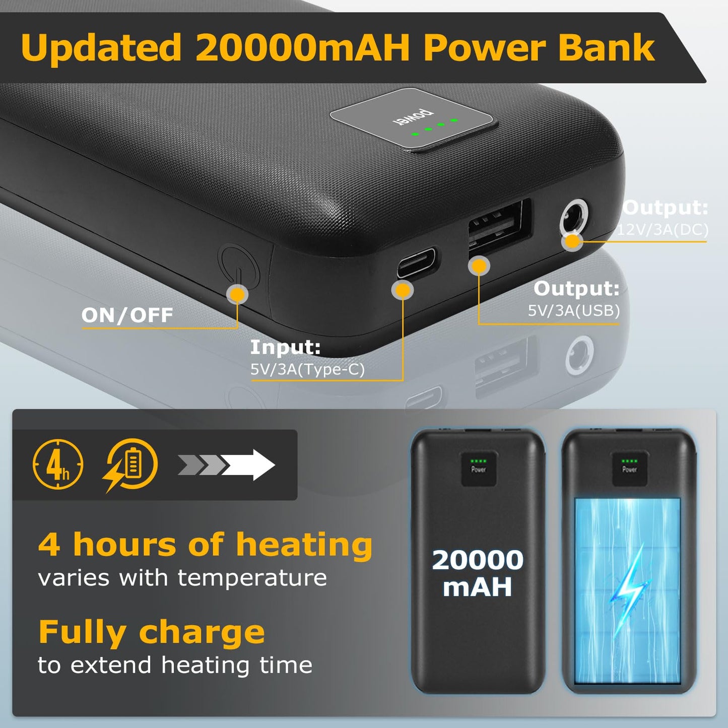 ZENPETIO Heated Camping Chair, Oversized Heated Chair for Adults Outdoor Sports, Dual Heating Zones with 3 Levels, Portable Folding Heated Chairs for Camp, Sports, Lawn with 20000mAh Battery