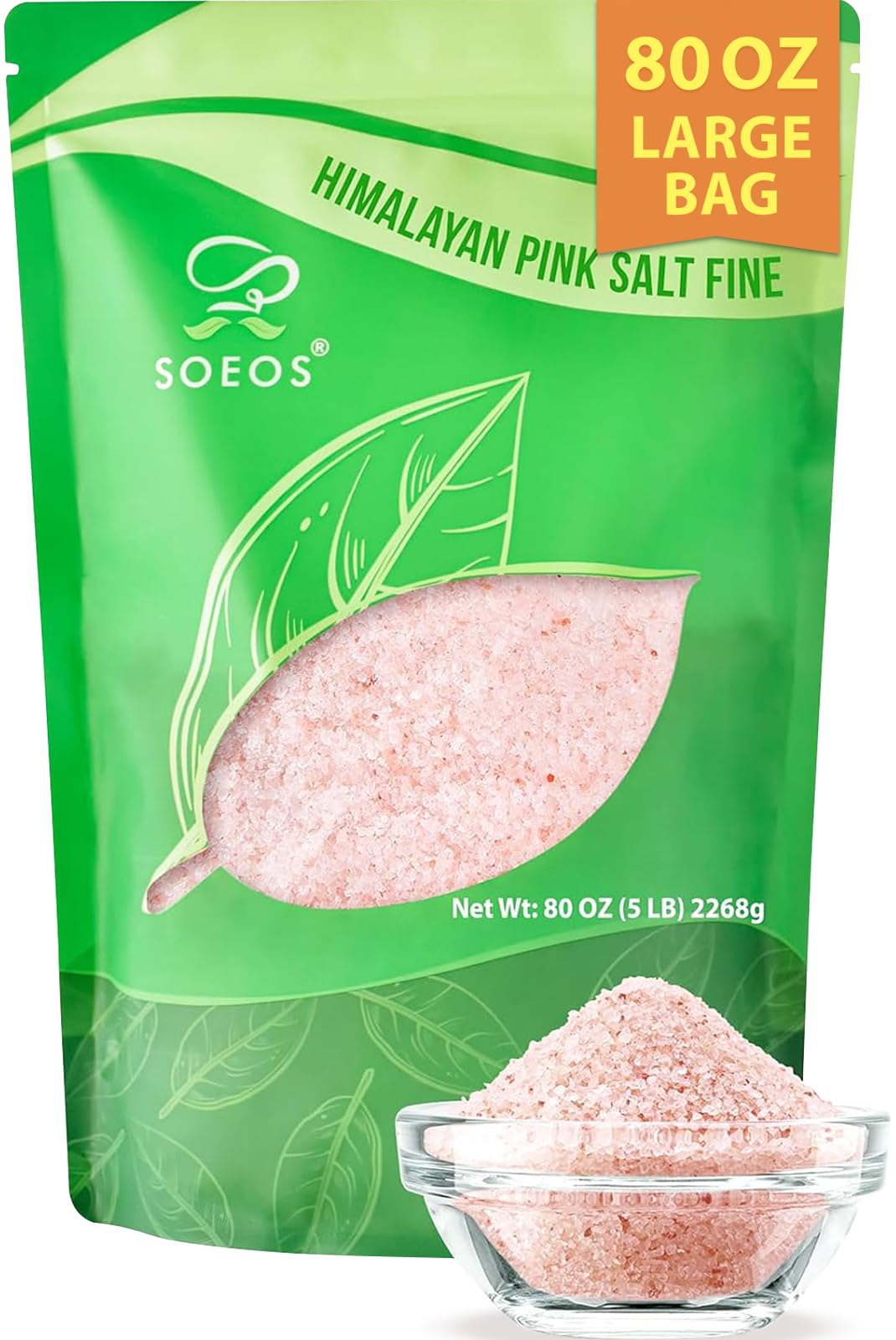 Soeos Himalayan Pink Salt, Fine Grain, 5 Lbs, Non-GMO, Pink Himalayan Sea Salt, Kosher Salt, Salt for Grinder Refill