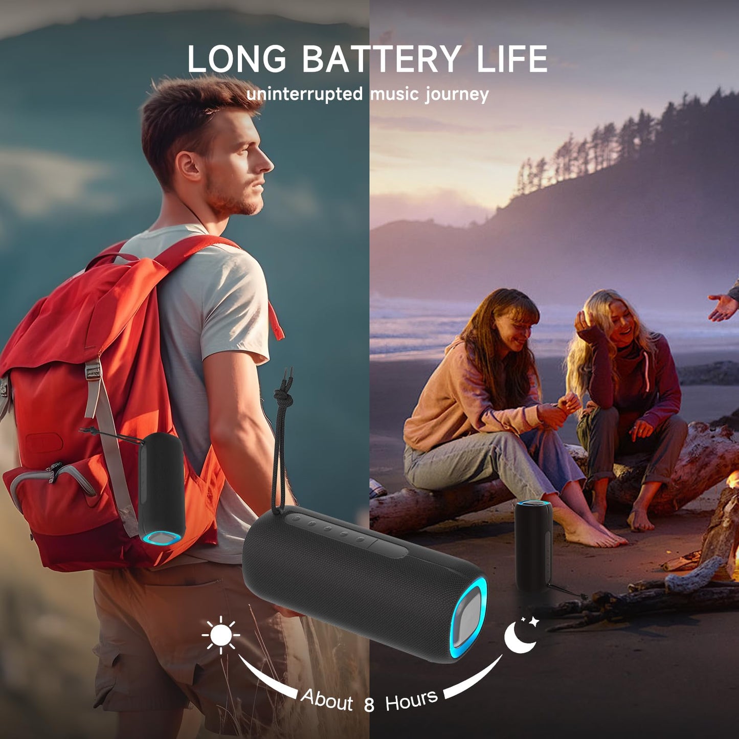 PEICHENG Bluetooth Speaker, Portable Wireless Clear Loud Stereo Sound IPX5 Waterproof with RGB Lights BT5.3 Long Playtime TWS Pairing,for Home Party Outdoor Beach,Great Gift Choice (Black)