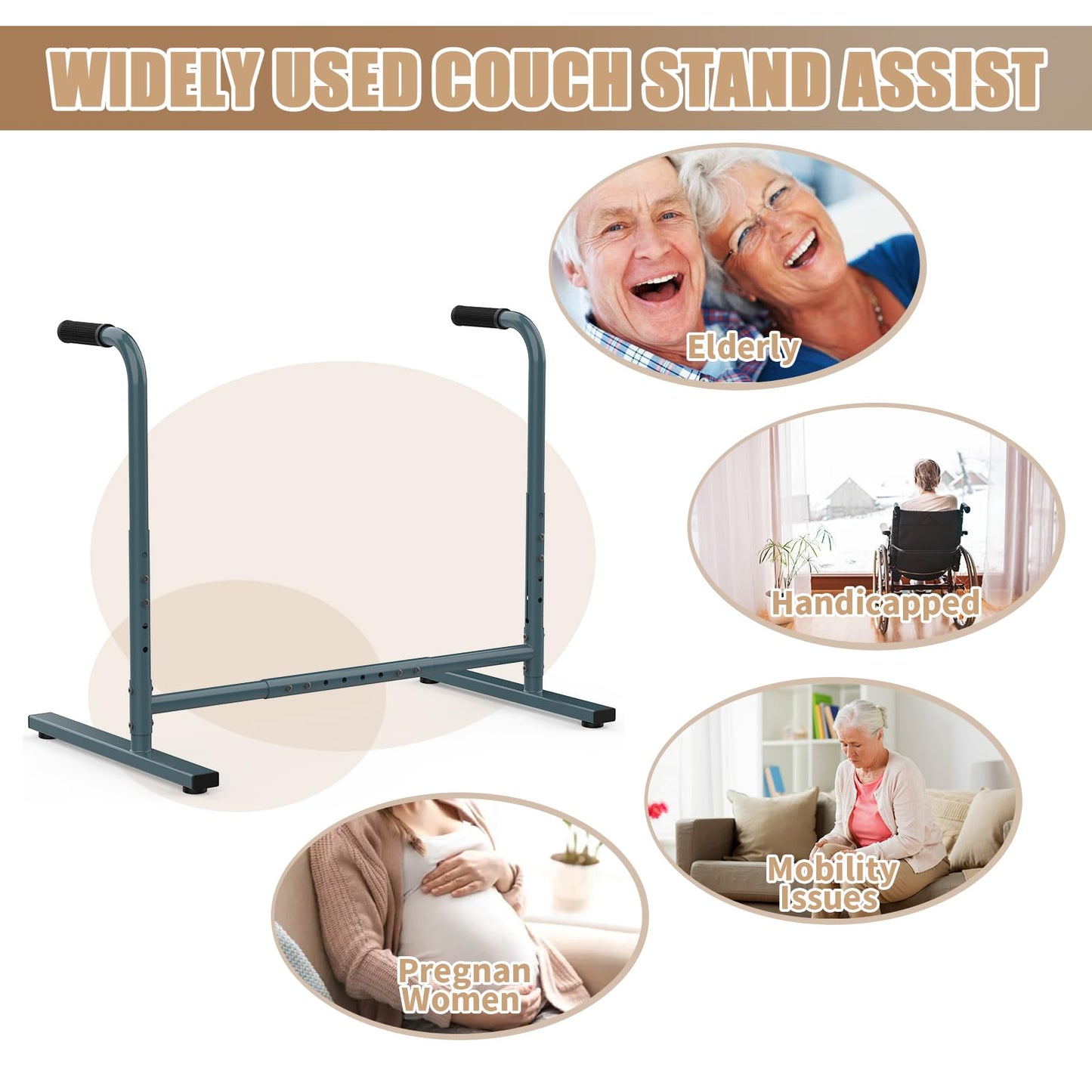 THOOUM Couch Chair Sofa Stand Assist for Seniors, Height & Width Adjustable Couch Lift Assist for Elderly Mobility Sit to Stand(300LBs Loading, Dark Gray)