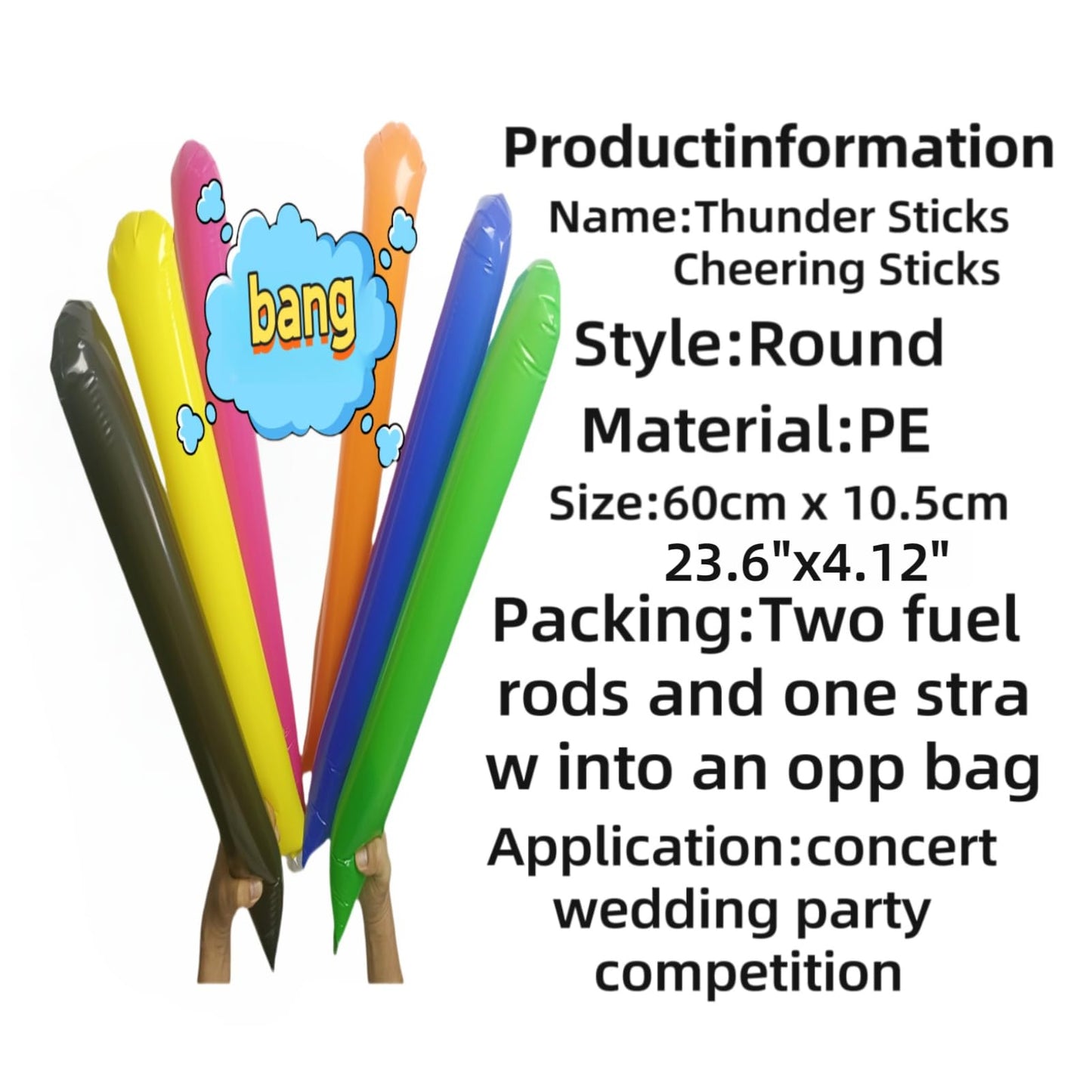 ROSEBB 48pcs Round Head Boom Sticks Thunder Sticks Cheering Sticks Team Spirit Plastic Cheerleading Spirit Stick Clapper Inflatable Noise Maker Sports Supply (White)