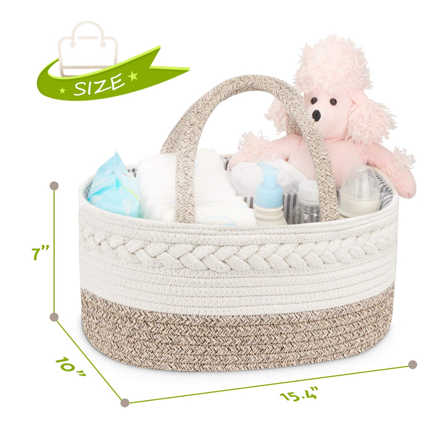 Maliton Baby Diaper Caddy Organizer, X-Large Cotton Rope, Rustic Style, Portable, 3 Compartments, A-Brown