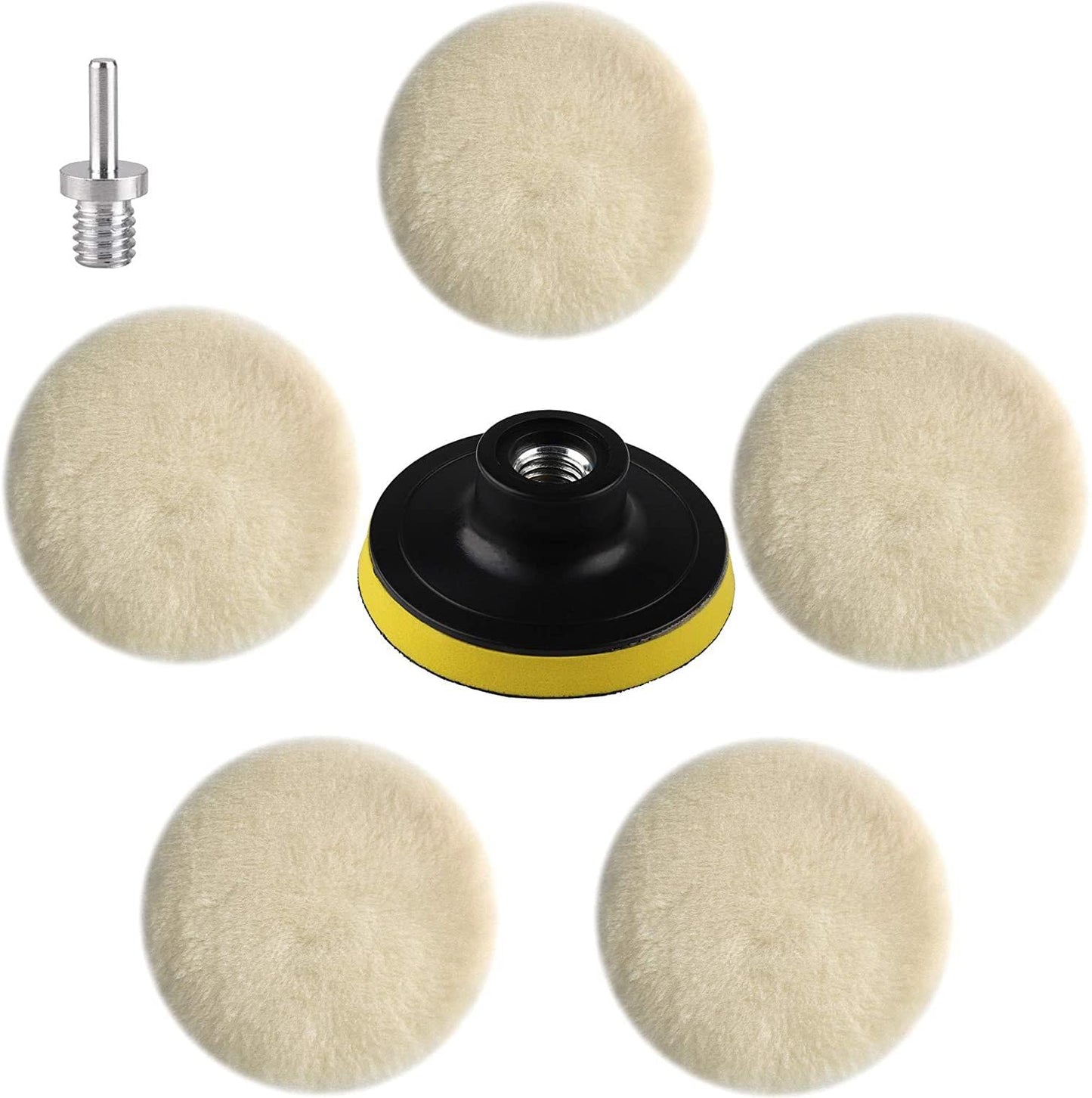 6 Pcs 6 Inch Wool Polishing Buffing Pad Polishing Buffing Wheel for Drill Buffer Attachment with M14 Drill Adapter