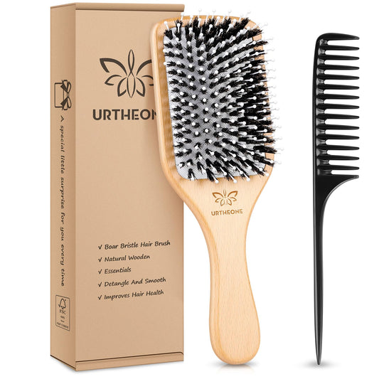 Hair Brush Boar Bristle Hairbrush for Thick Curly Thin Long Short Wet or Dry Hair Adds Shine and Makes Hair Smooth, Best Paddle Hair Brush for Men Women Kids