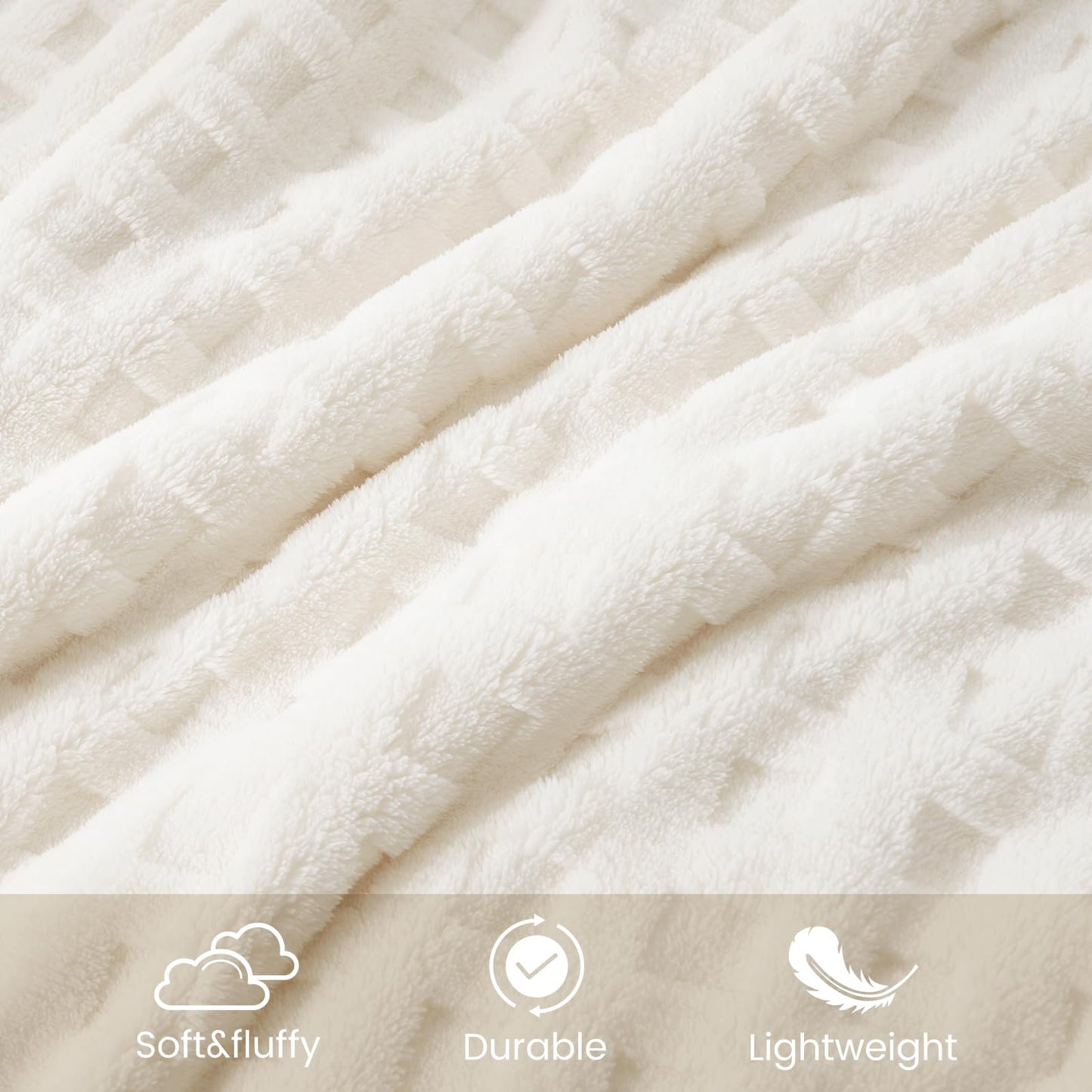 Cozy Bliss Ultra Soft Waffle Blanket - Lightweight Cozy Blankets Gift for Women,Cute Checkered Throws Blanket for Bed, Couch and Sofa,Ivory,50x60 Inches