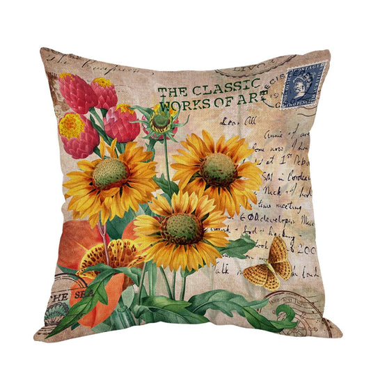 Moslion Sunflower Pillow,Home Decorative Throw Pillow Cover Vintage Flower with Letter Cotton Linen Cushion for Couch/Sofa/Bedroom/Livingroom/Kitchen/Car 18 x 18 inch Square Pillow case