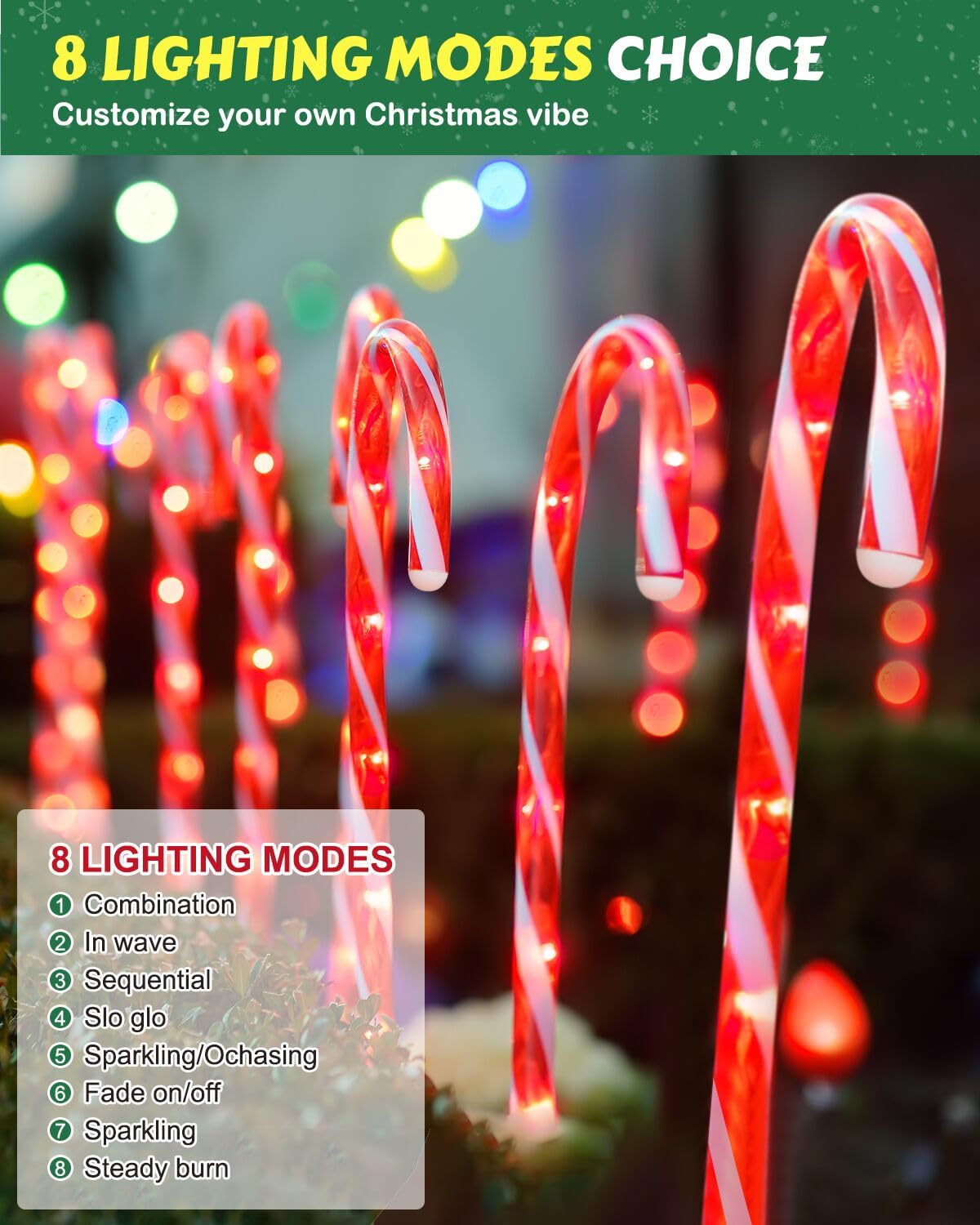 Luditek 24" Christmas Candy Cane Lights Outdoor Pathway - 8 Blinking Modes - Set of 12 Christmas Outdoor Outside Decorations Lights Indoor Holiday Xmas Yard Patio Walkway Garden Decor