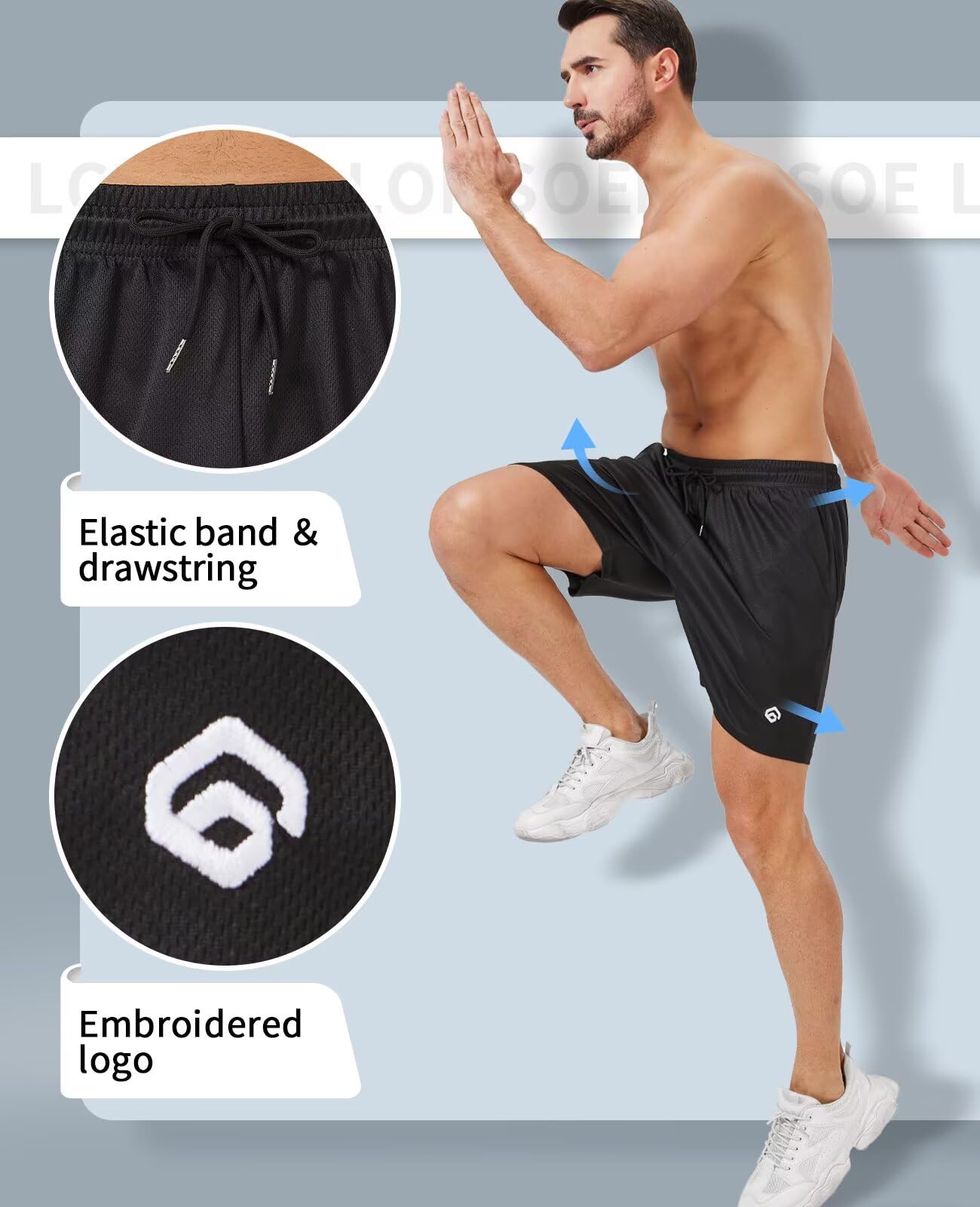 lomsoe 5 Pack Gym Shorts Men 5 Inch Quick Dry Mesh Shorts Men Lightweight Training Athletic Running Shorts with Pockets